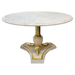 Italian Neoclassical Hollywood Regency Marble Table Brass Swan Base