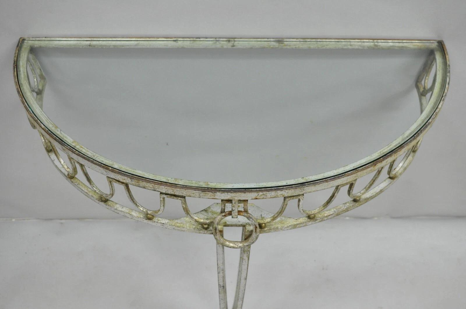 Consola italiana neoclásica de hierro dorado y plata de la Regencia de Hollywood siglo XX en venta