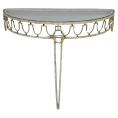 Italian Neoclassical Hollywood Regency Silver Gilt Iron Wall Mount Console Table