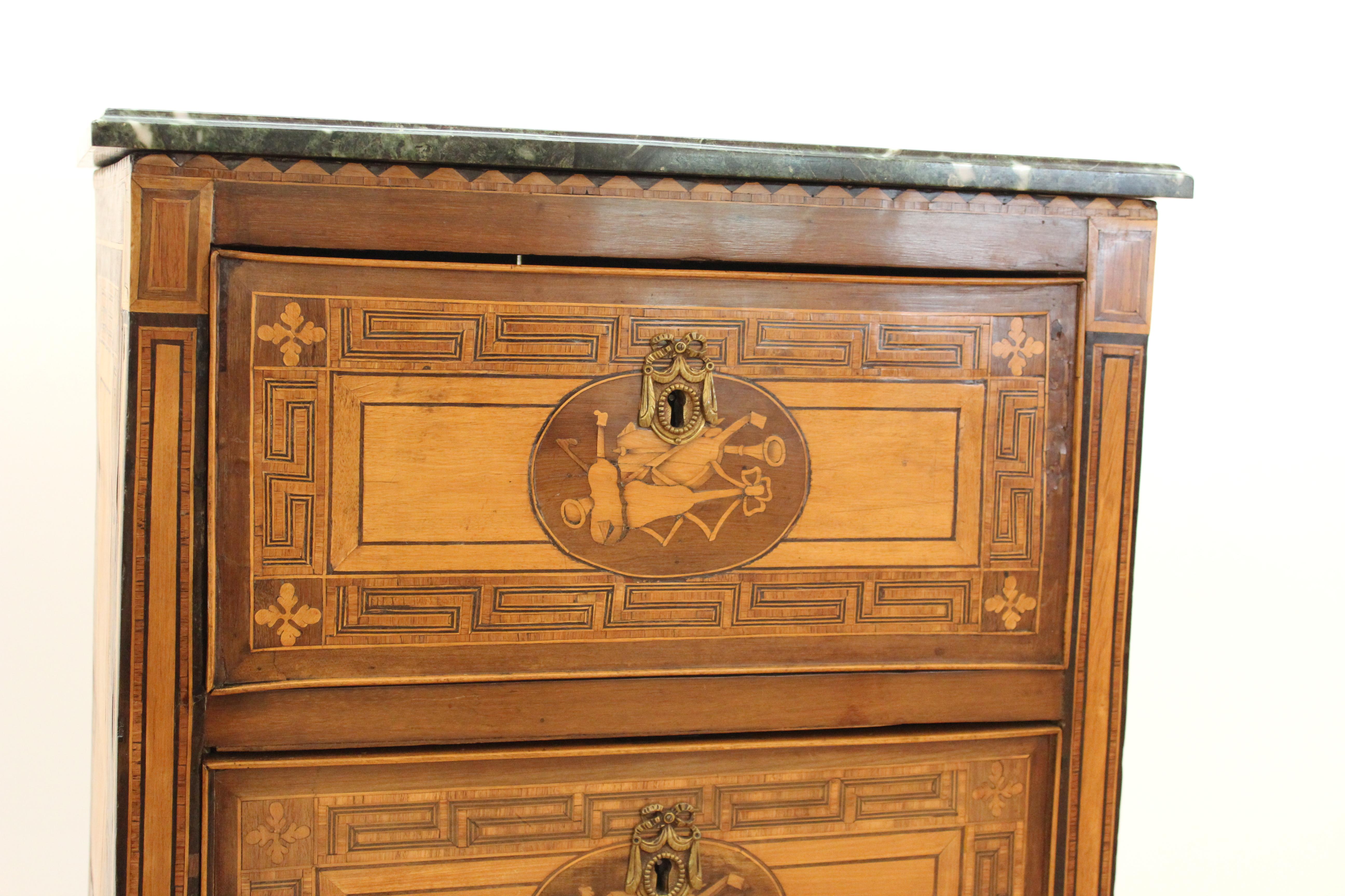 Early 19th Century Italian Neoclassical Inlaid Commodino Cabinet with Marble Top