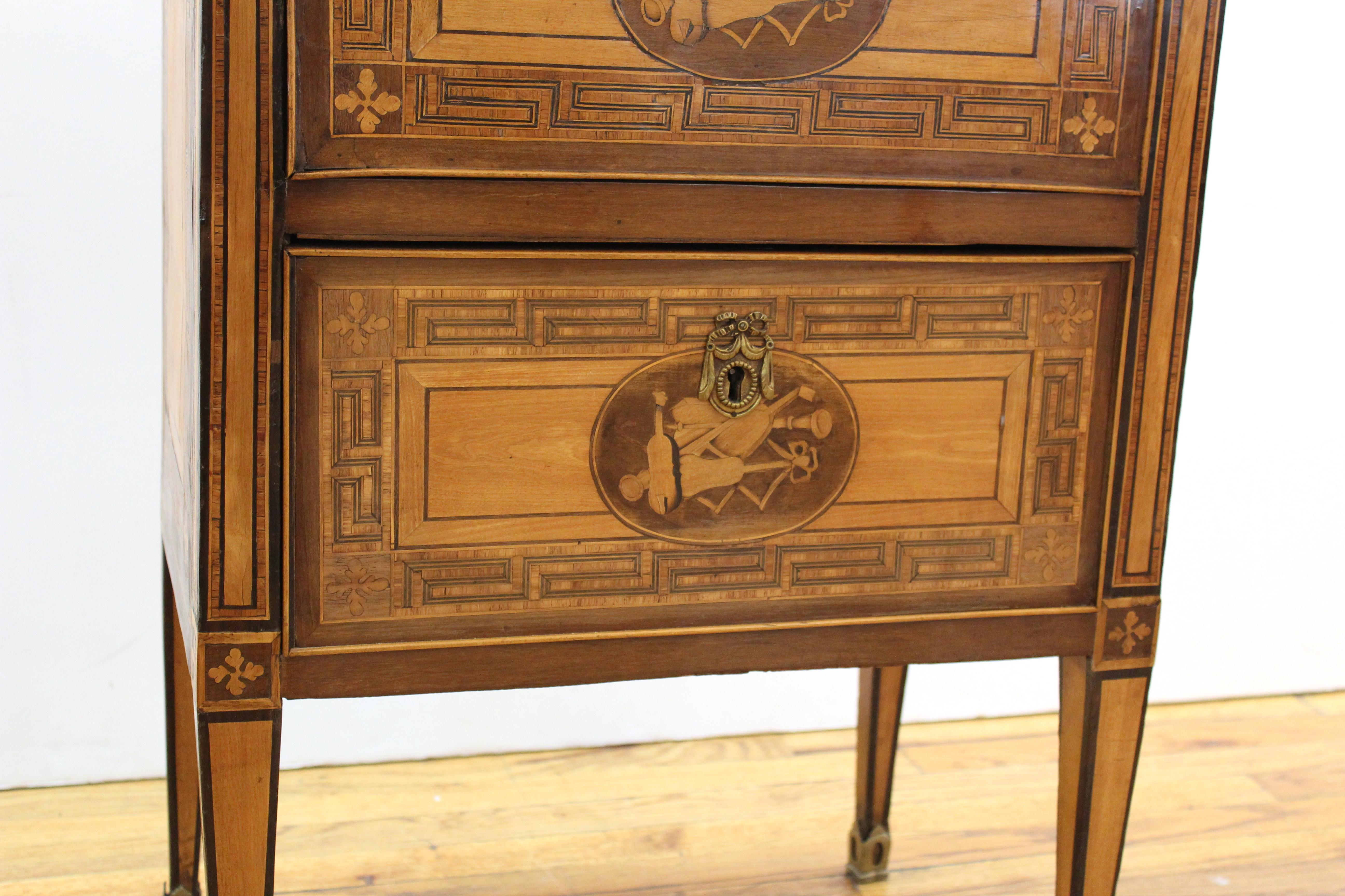 Italian Neoclassical Inlaid Commodino Cabinet with Marble Top 1