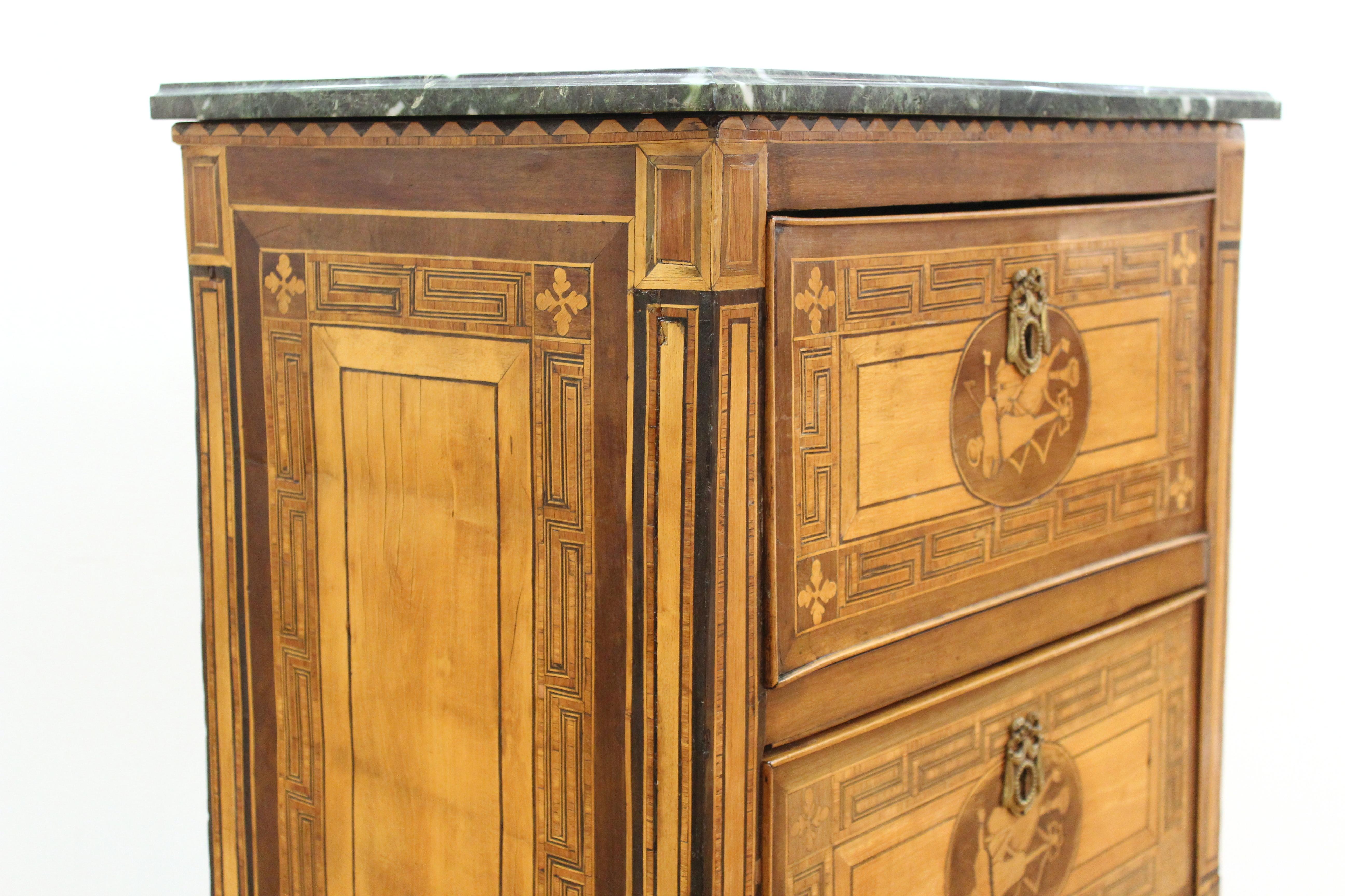 Italian Neoclassical Inlaid Commodino Cabinet with Marble Top 2