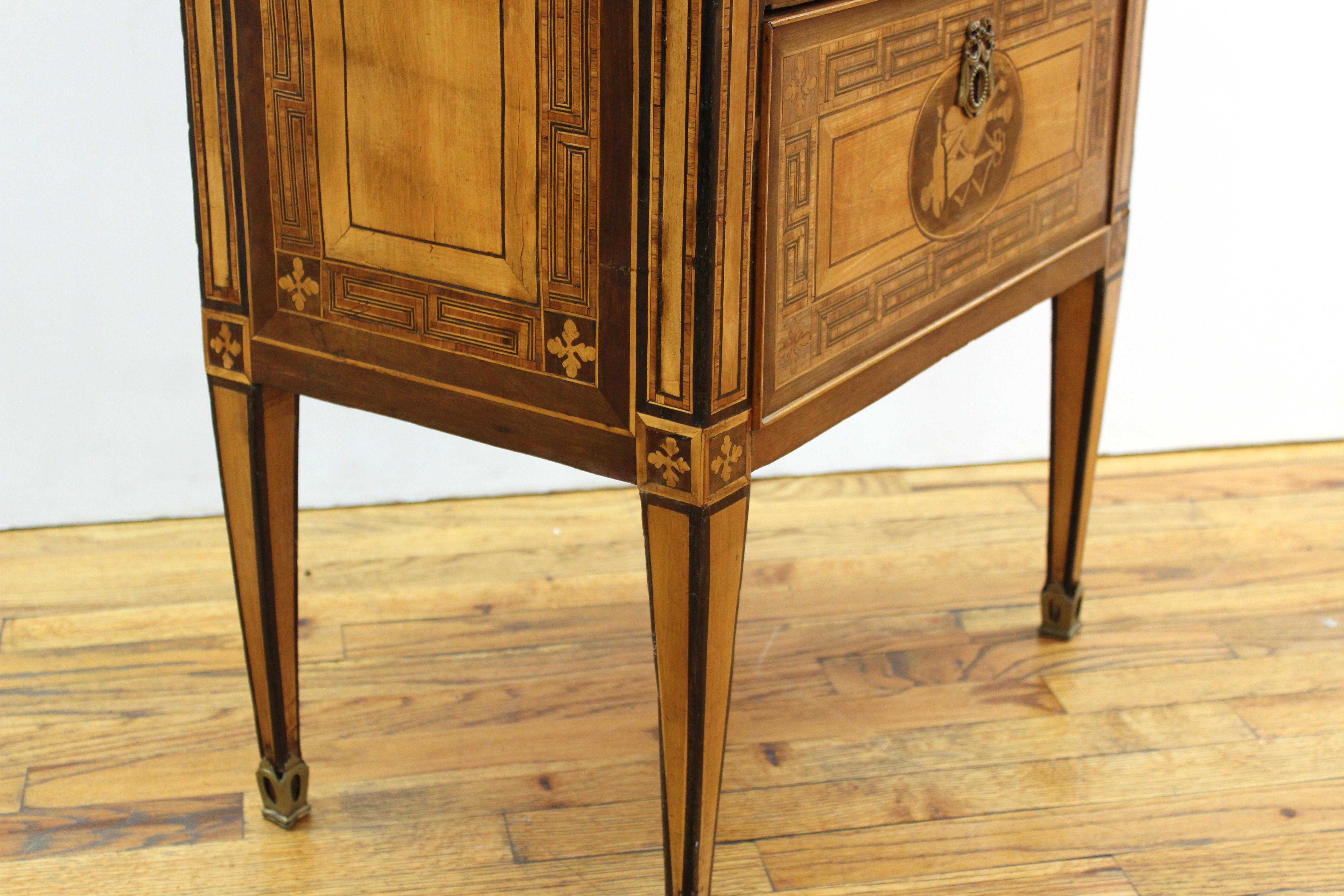 Italian Neoclassical Inlaid Commodino Cabinet with Marble Top 3