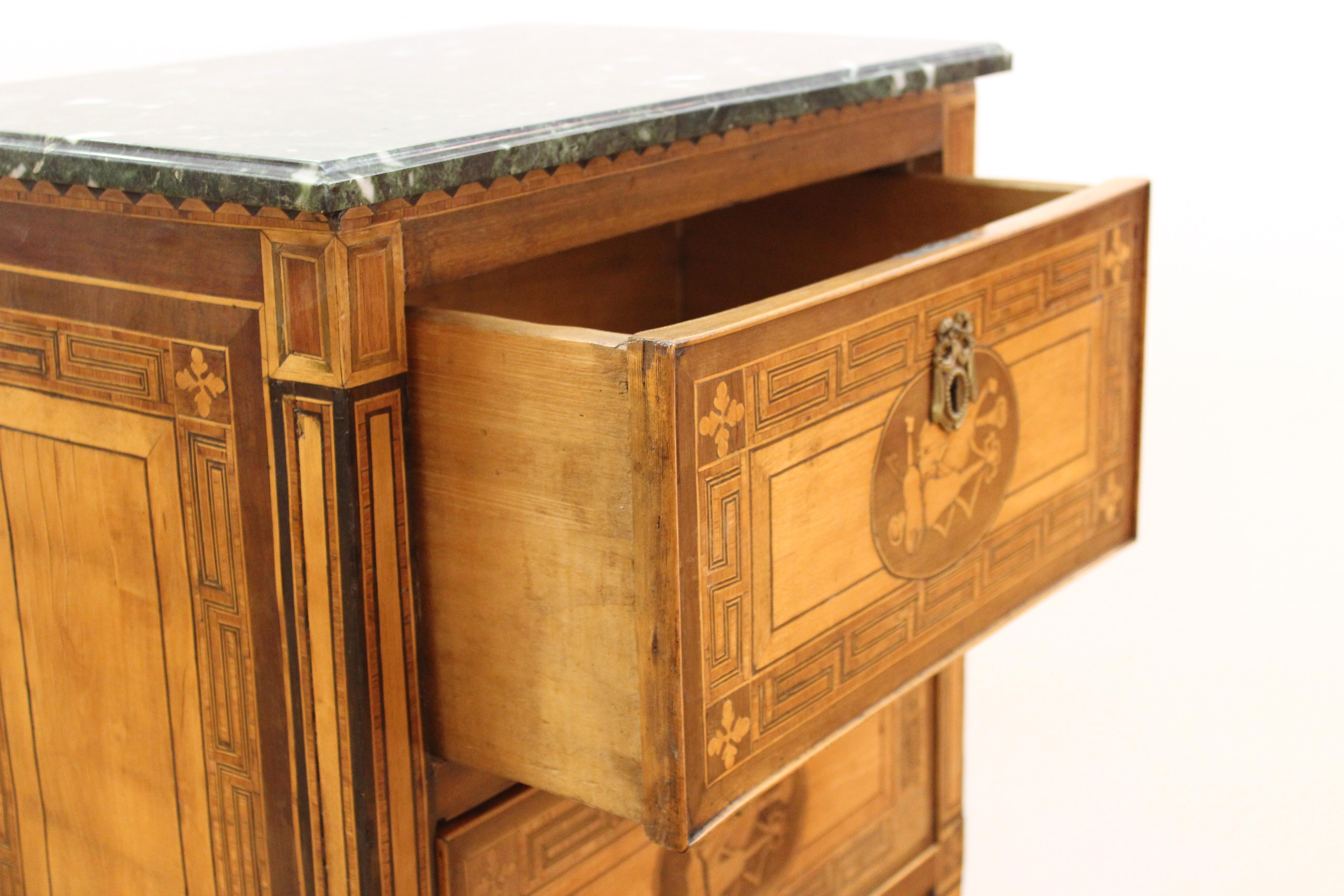 Italian Neoclassical Inlaid Commodino Cabinet with Marble Top 4