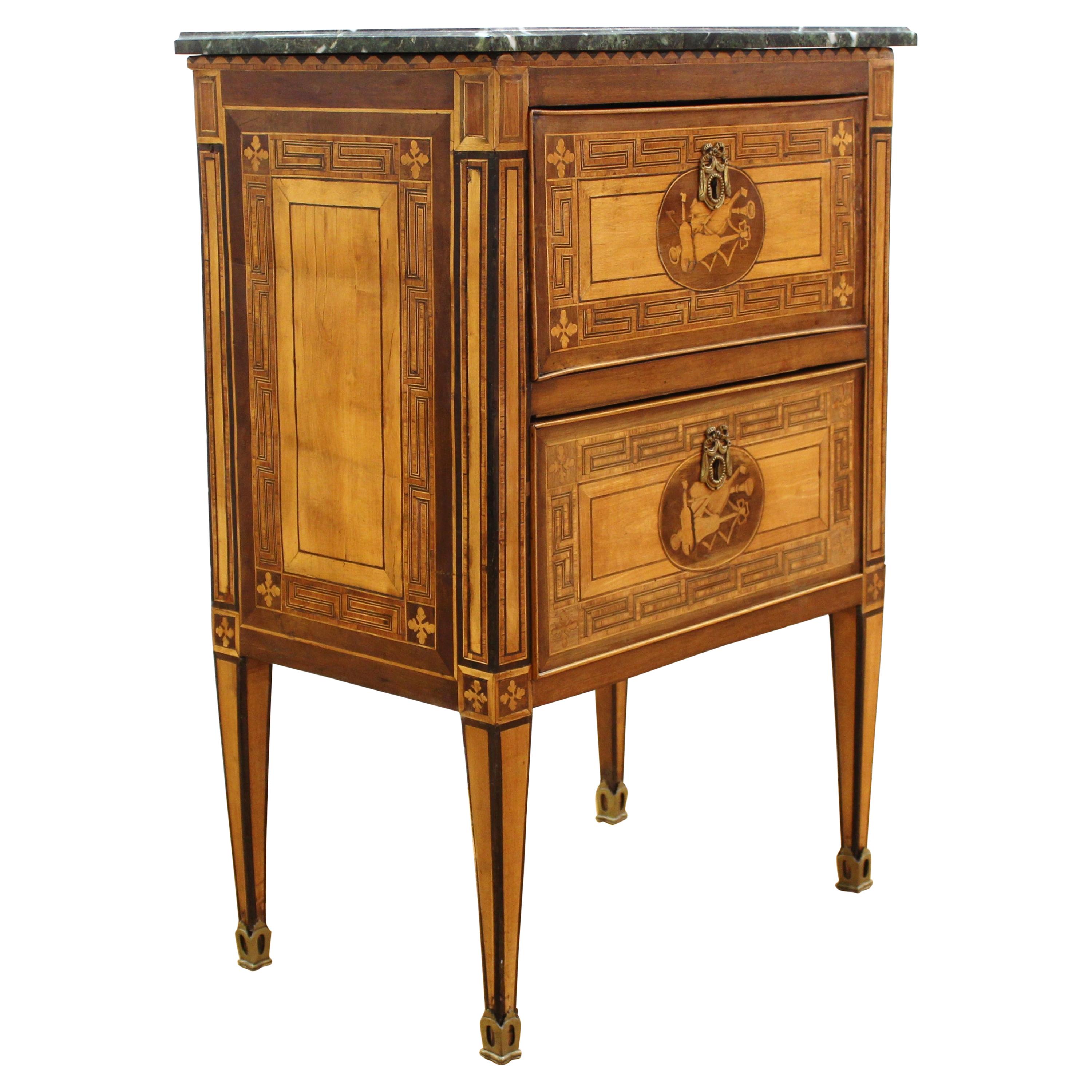 Italian Neoclassical Inlaid Commodino Cabinet with Marble Top