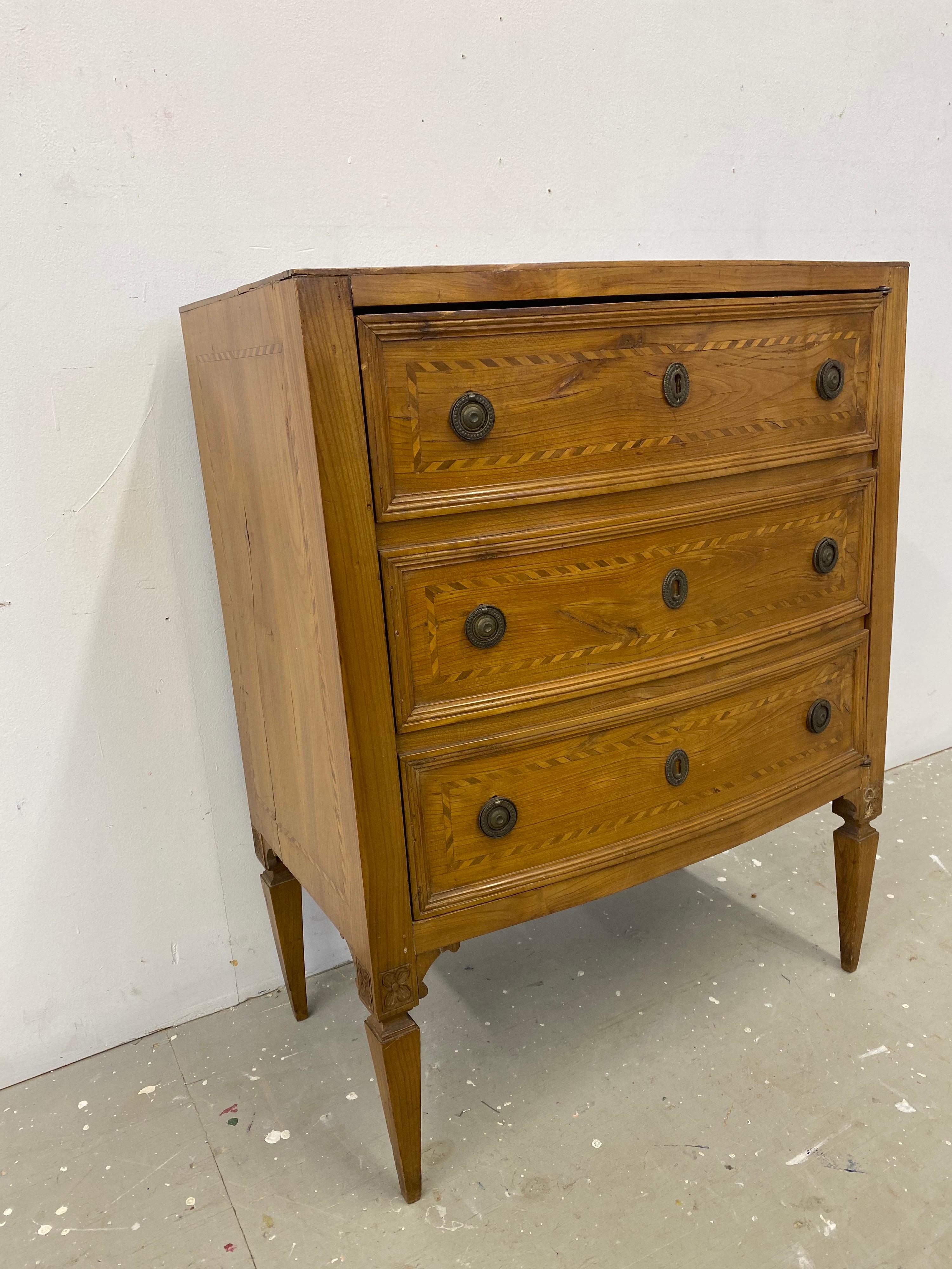 Italian Neoclassical Inlaid Faux 3 Drawer/ 1 Door Commode In Good Condition For Sale In Philadelphia, PA