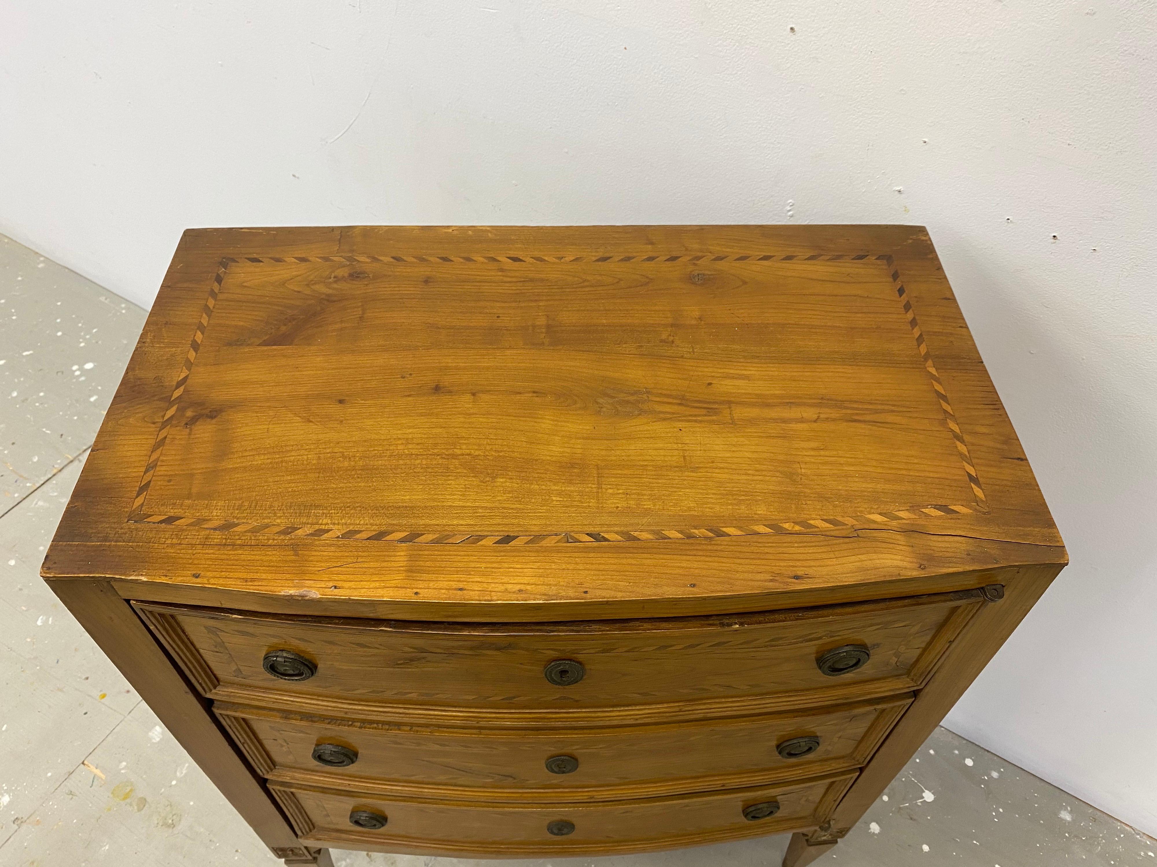 19th Century Italian Neoclassical Inlaid Faux 3 Drawer/ 1 Door Commode For Sale