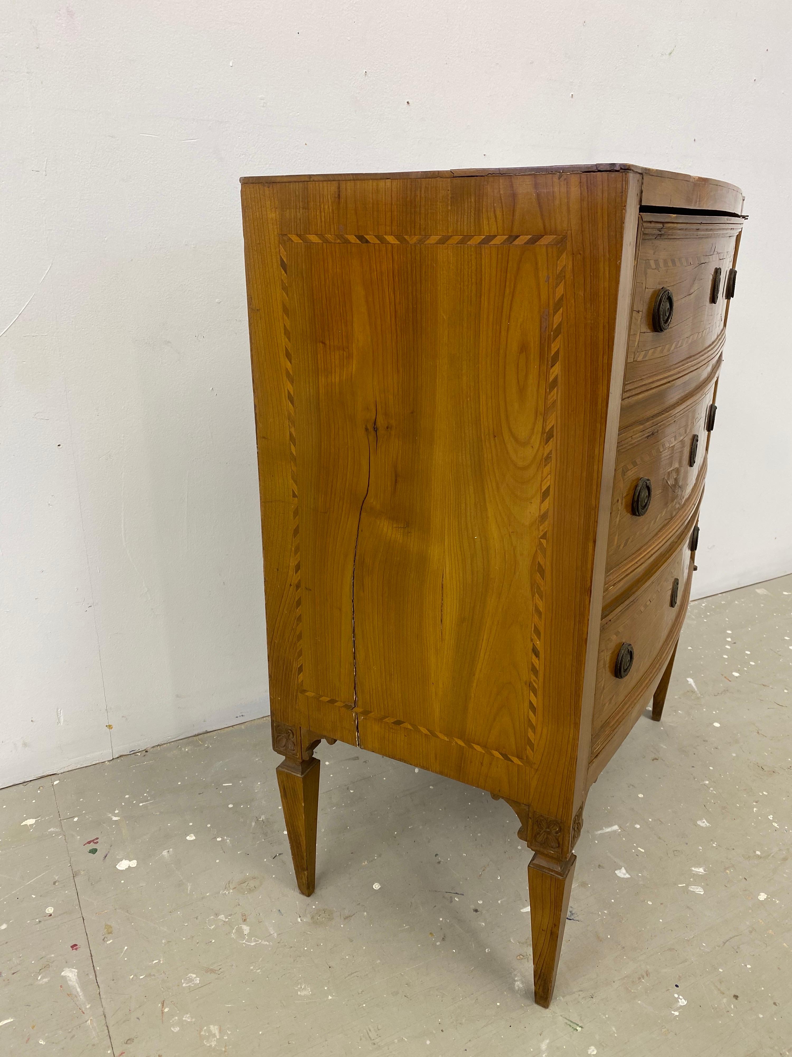 Italian Neoclassical Inlaid Faux 3 Drawer/ 1 Door Commode For Sale 3