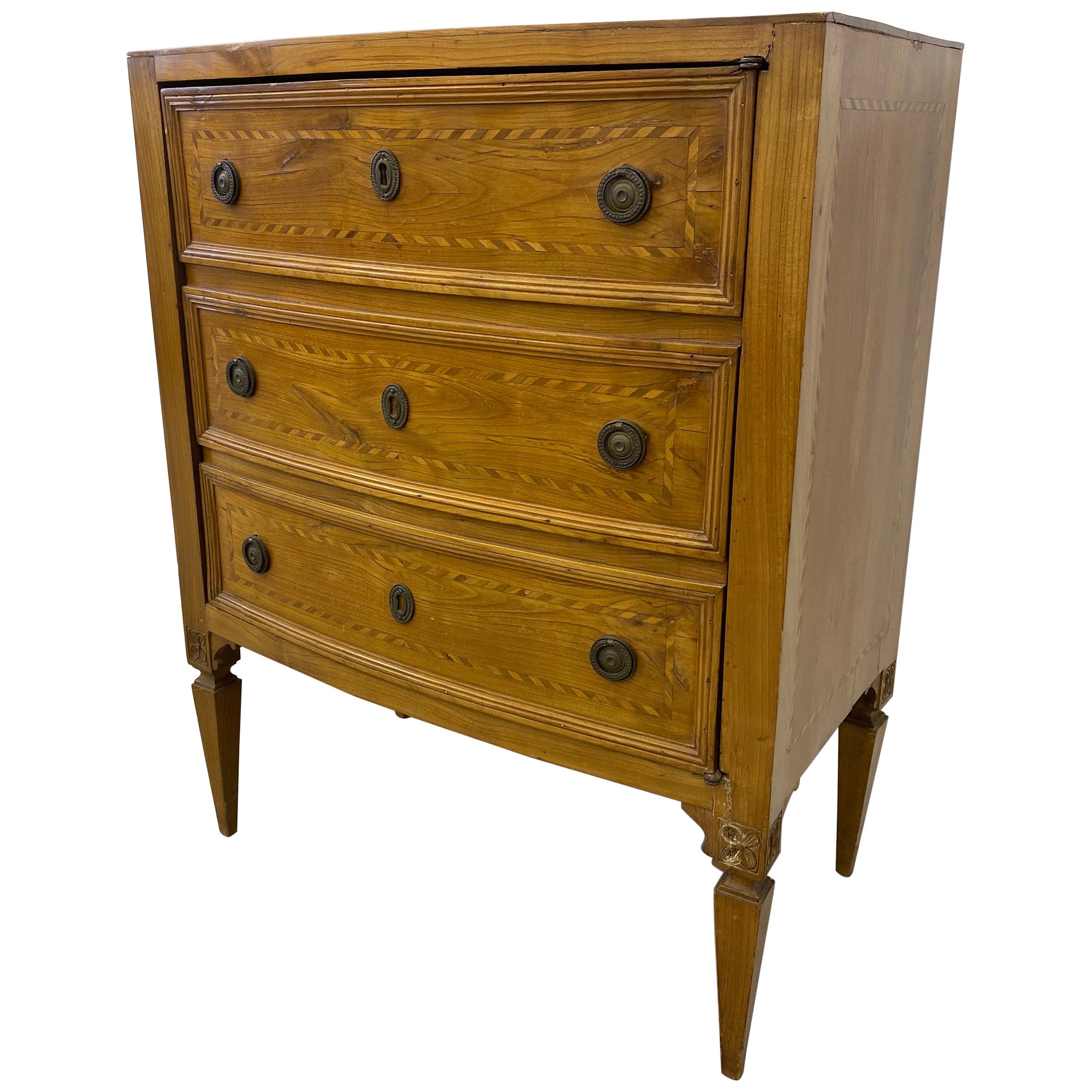 Italian Neoclassical Inlaid Faux 3 Drawer/ 1 Door Commode