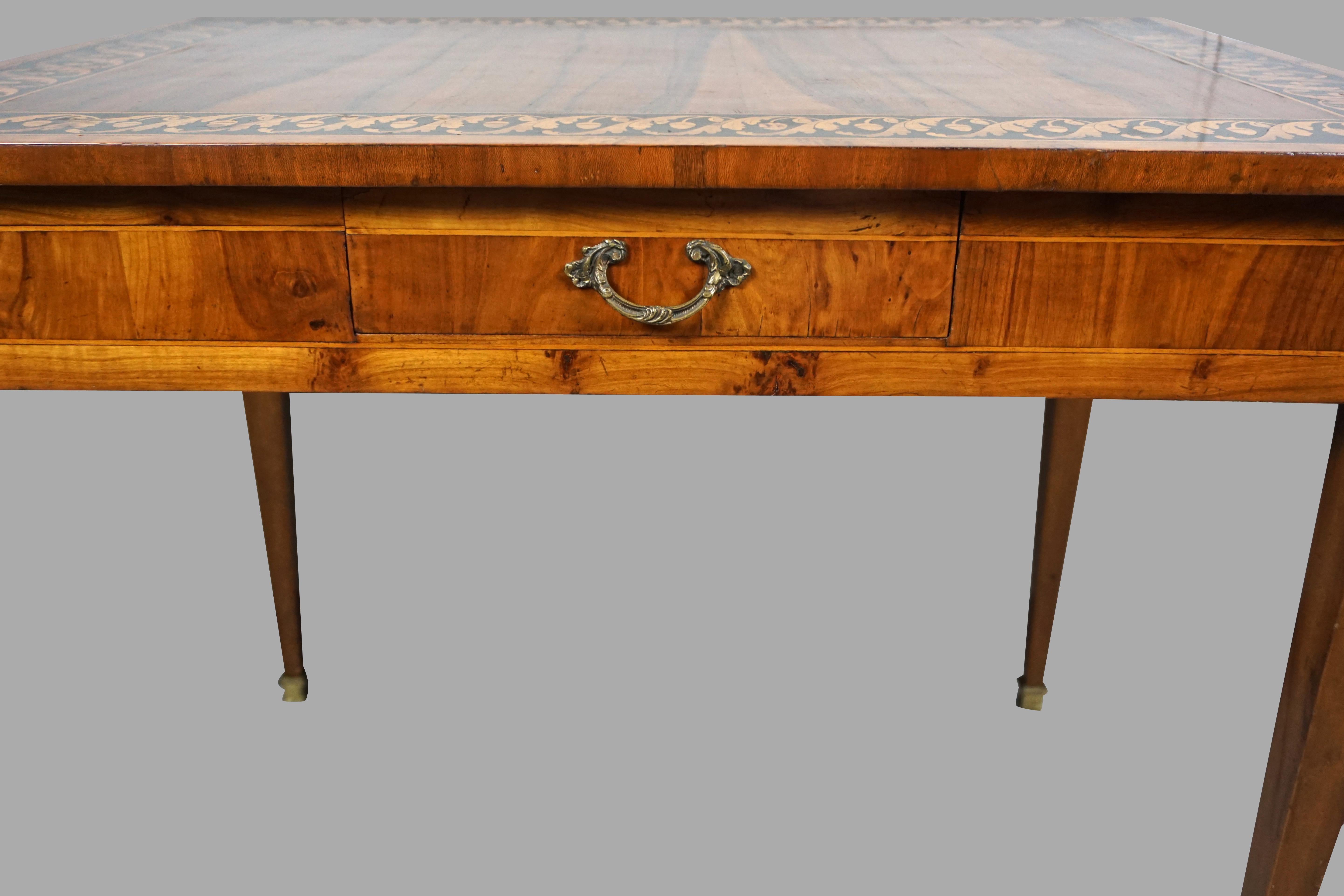Inlay Italian Neoclassical Inlaid Walnut Table with Drawer