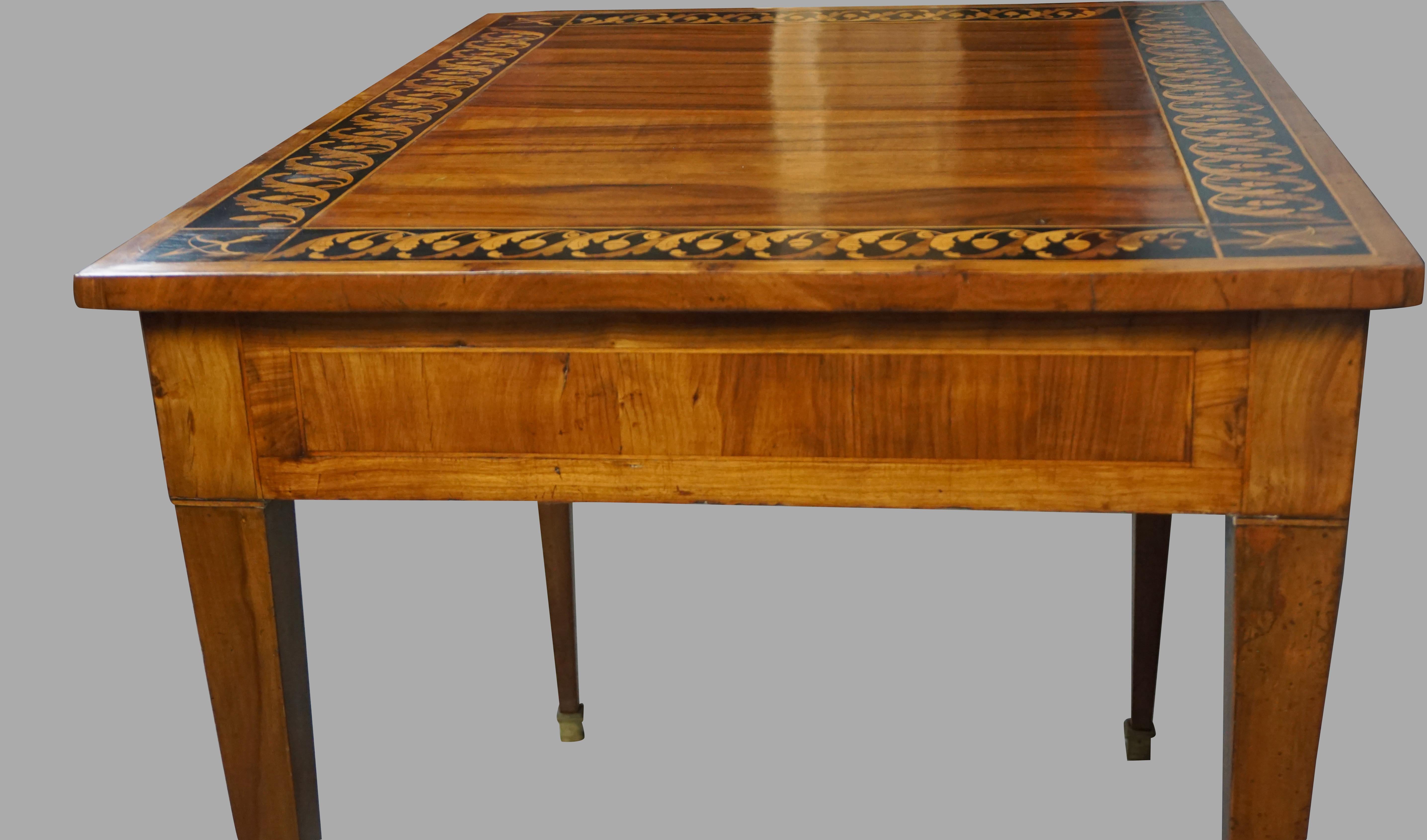 Boxwood Italian Neoclassical Inlaid Walnut Table with Drawer