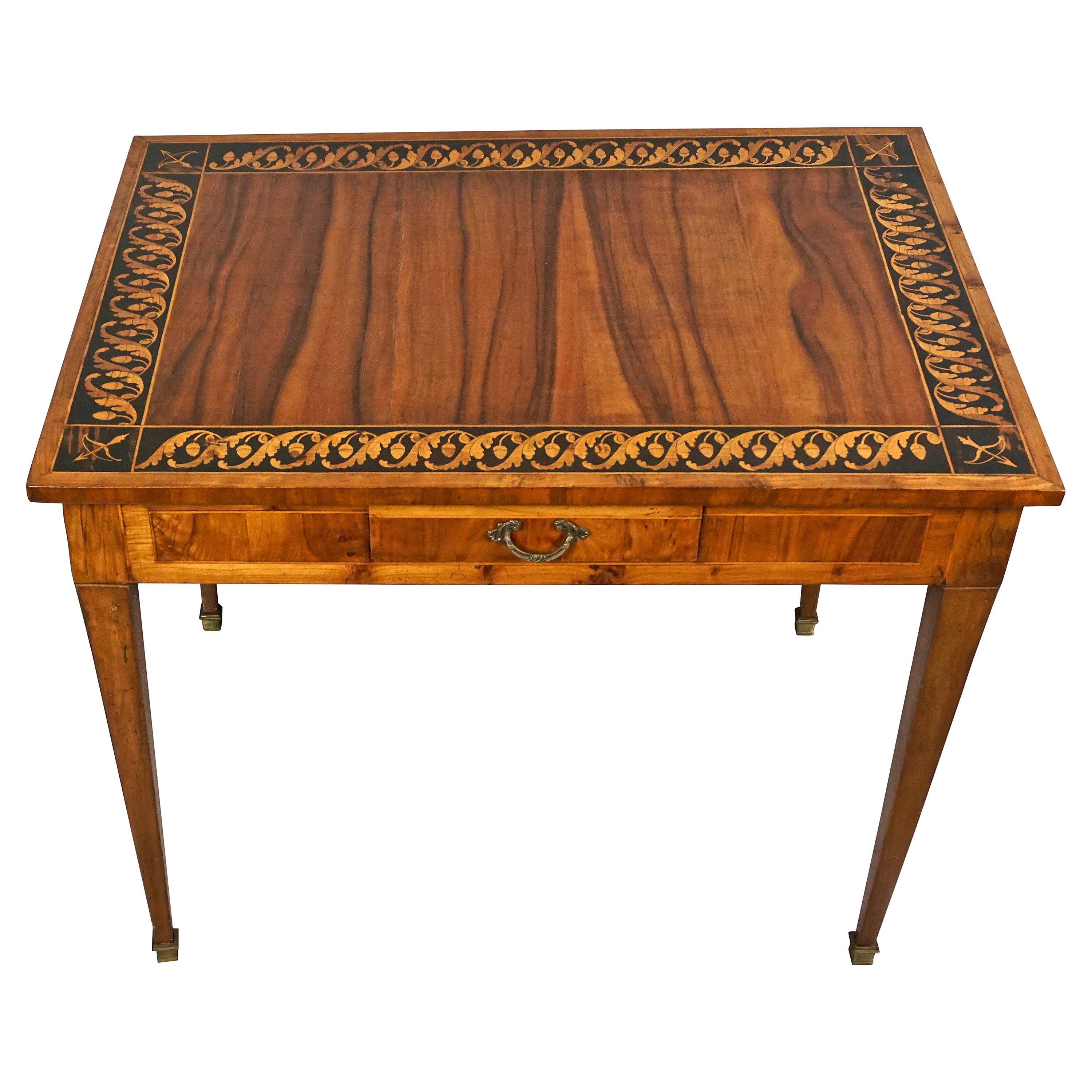 Italian Neoclassical Inlaid Walnut Table with Drawer