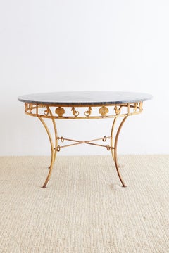 Molla Neoclassical Iron and Marble Garden Patio Table