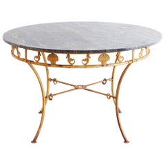 Molla Neoclassical Iron and Marble Garden Patio Table