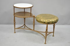 Italian Neoclassical Iron Glass Telephone Stand Gossip Bench Swivel Seat Stool