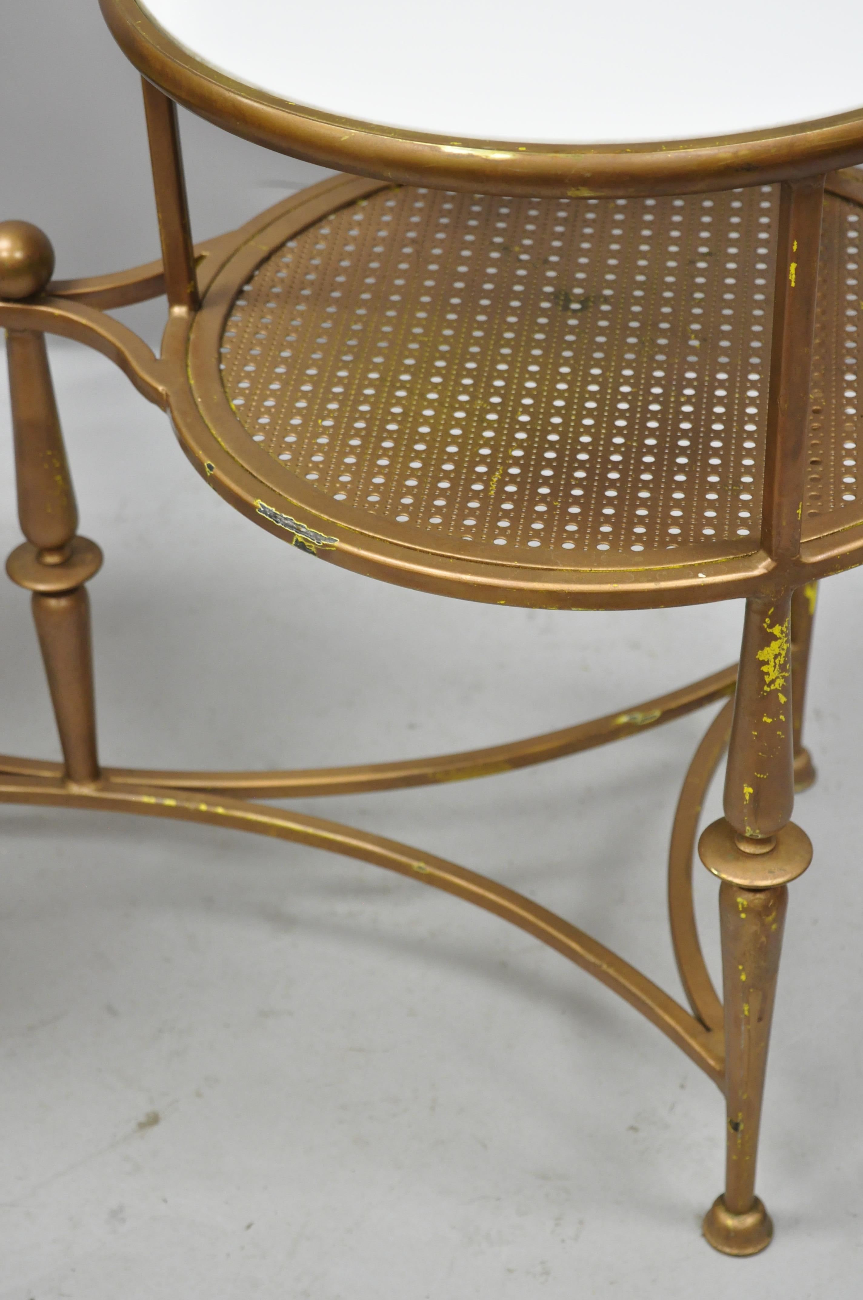 Italian Neoclassical Iron Glass Telephone Stand Gossip Bench Swivel Seat Stool 1