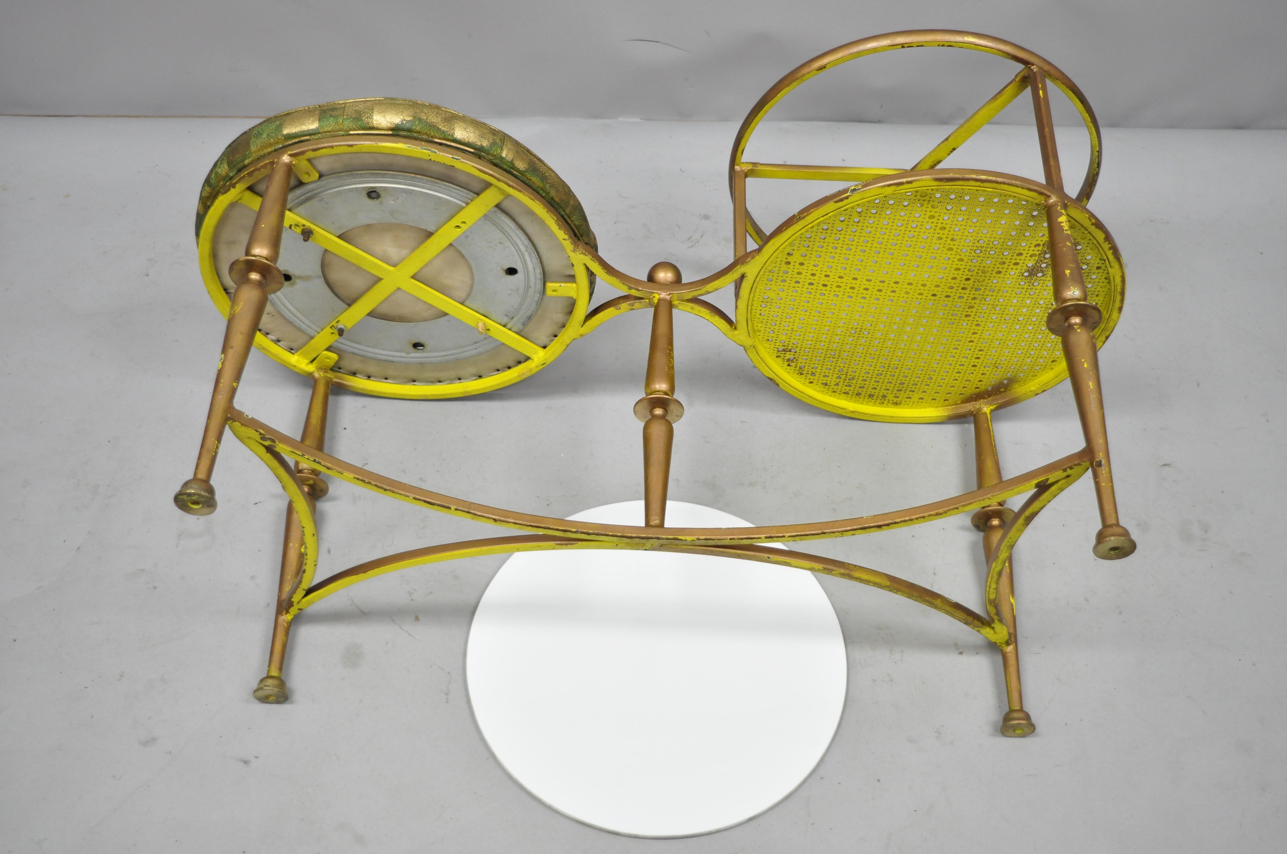 Italian Neoclassical Iron Glass Telephone Stand Gossip Bench Swivel Seat Stool 3