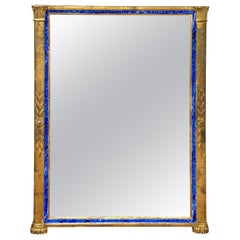 Italian Neoclassical Lapis-Blue Enameled Giltwood Mirror, 1960s