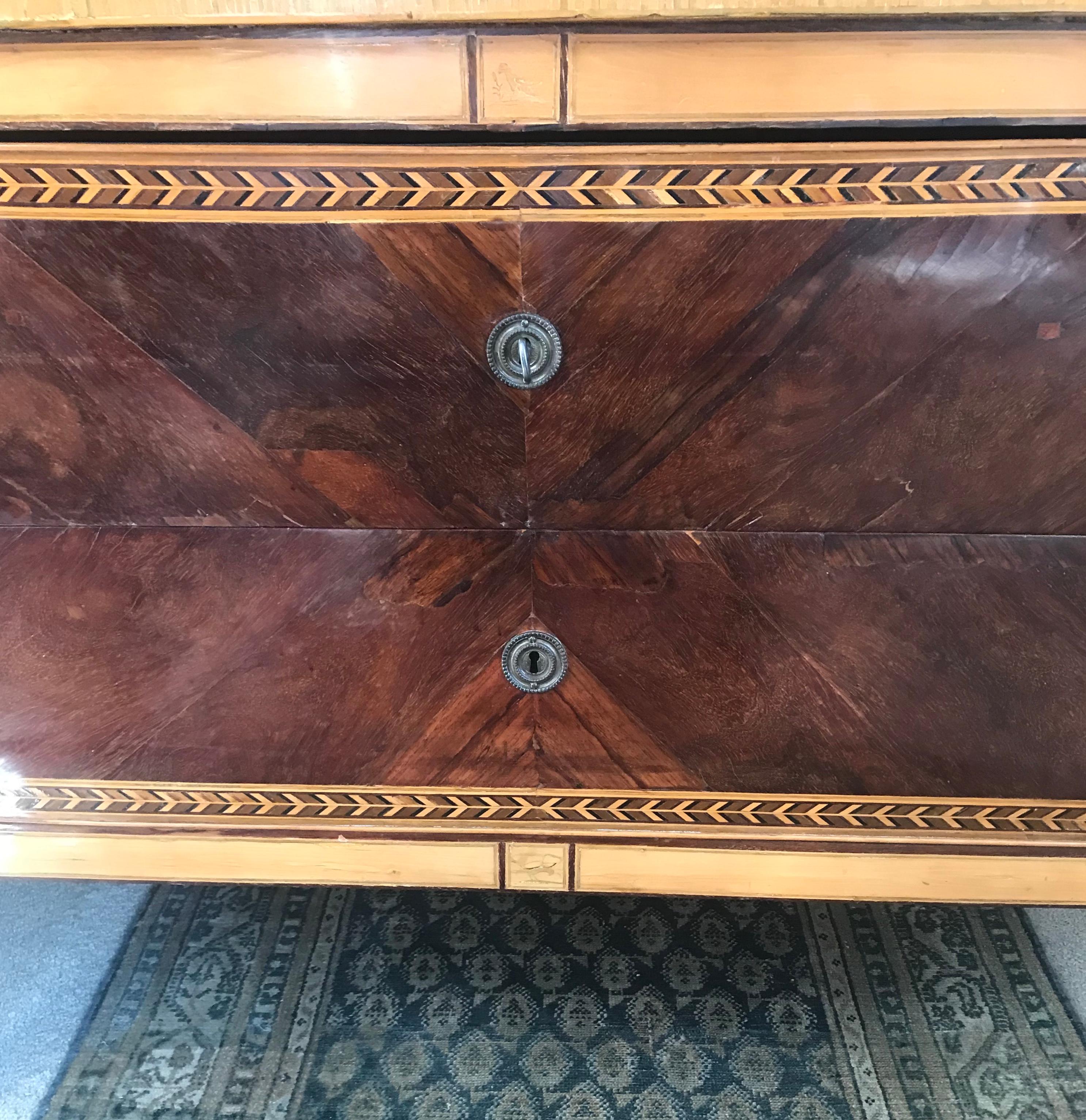 Italian Neoclassical Lemonwood and Amaranth Chest of Drawers Commode In Good Condition For Sale In New York, NY