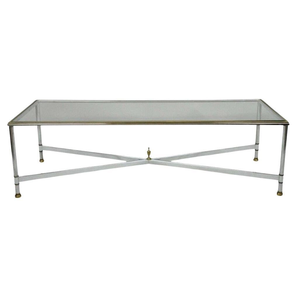 Italian Neoclassical Maison Jansen Style Steel & Brass Rectangular Coffee Table