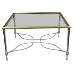 Quadratischer italienischer Couchtisch im neoklassizistischen Maison Jansen-Stil aus Stahl und Messing