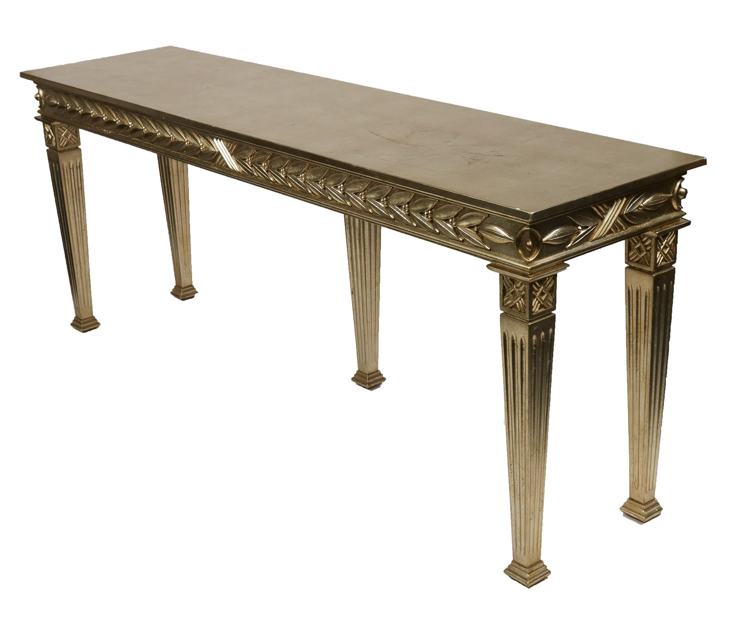 Italian neoclassical manner silver-tone painted / silver-gilt console table, 20th century. Measures: 31.5