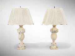 Italian Neoclassical, Marble, Alabaster, Brass, Table Lamps, Italy, 1940s