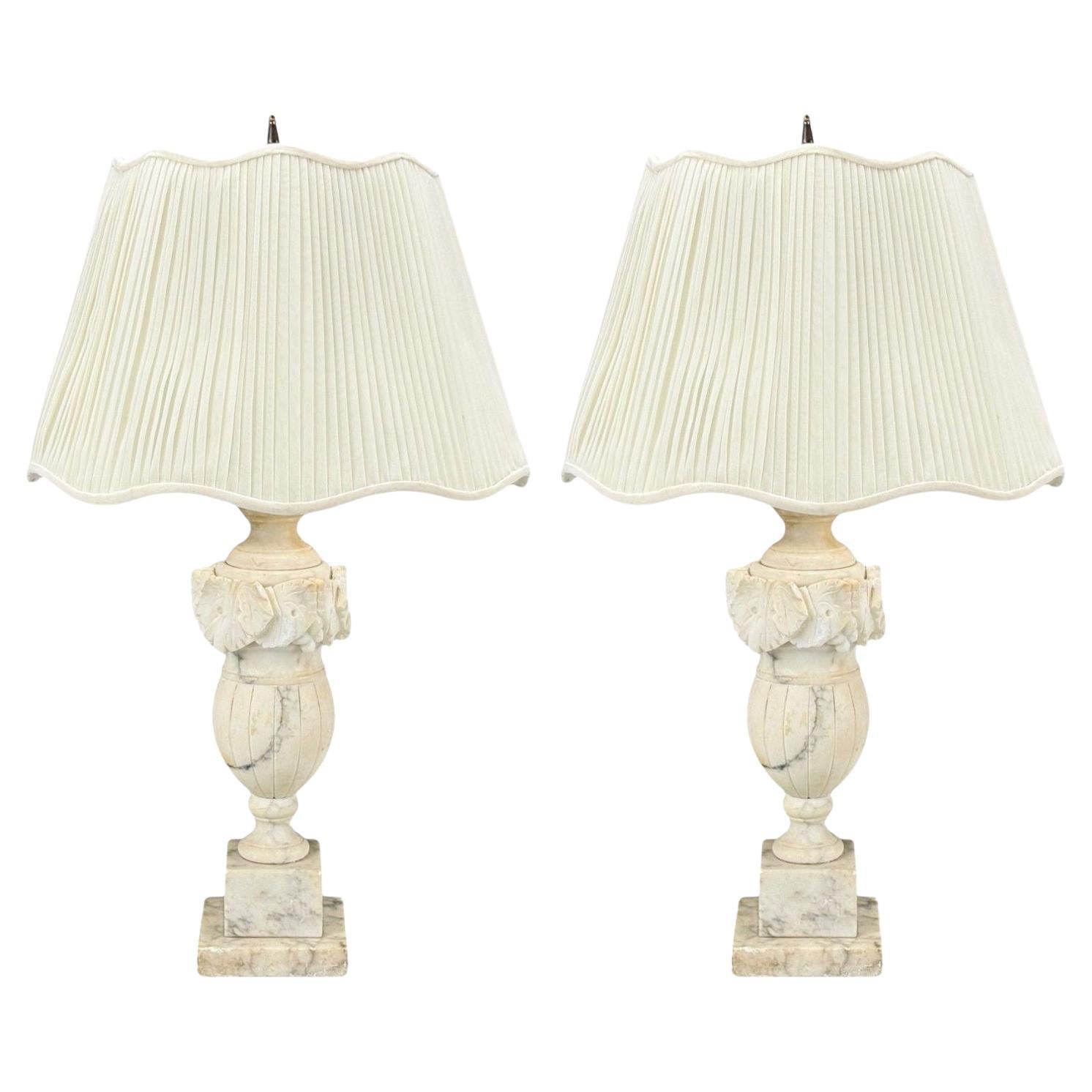 Italian Neoclassical, Marble, Alabaster, Brass, Table Lamps, Italy, 1940s