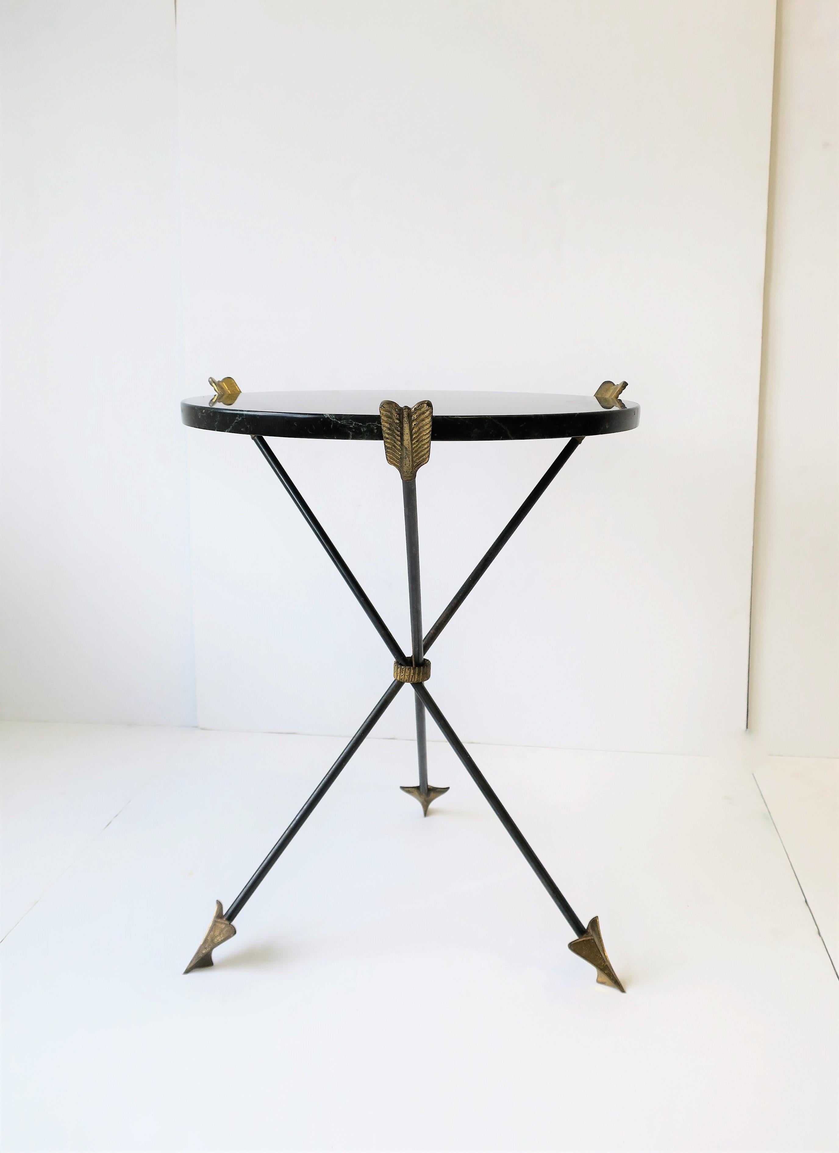 Enameled Italian Neoclassical Marble and Brass Tripod Side Table or Guéridon