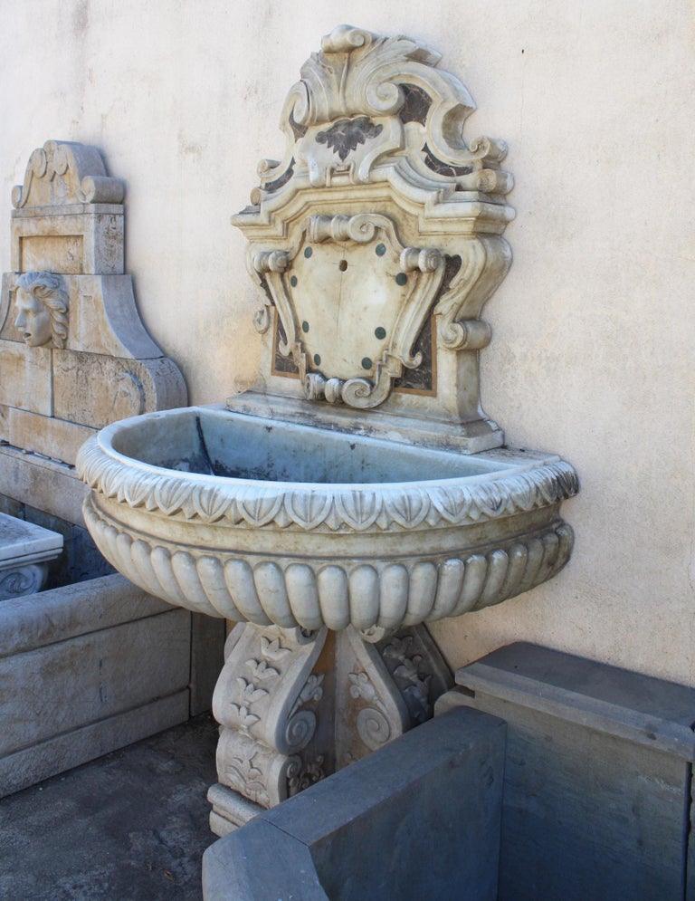 Italian Neoclassical Marble Inlay Wall Fountain For Sale at 1stDibs