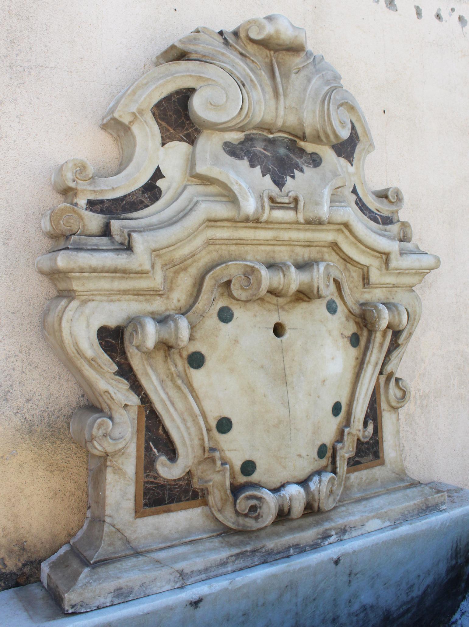 20th Century Italian Neoclassical Marble Inlay Wall Fountain
