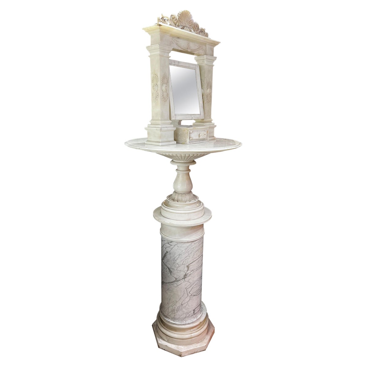 Espejo de afeitar italiano neoclásico de mármol, circa 1810