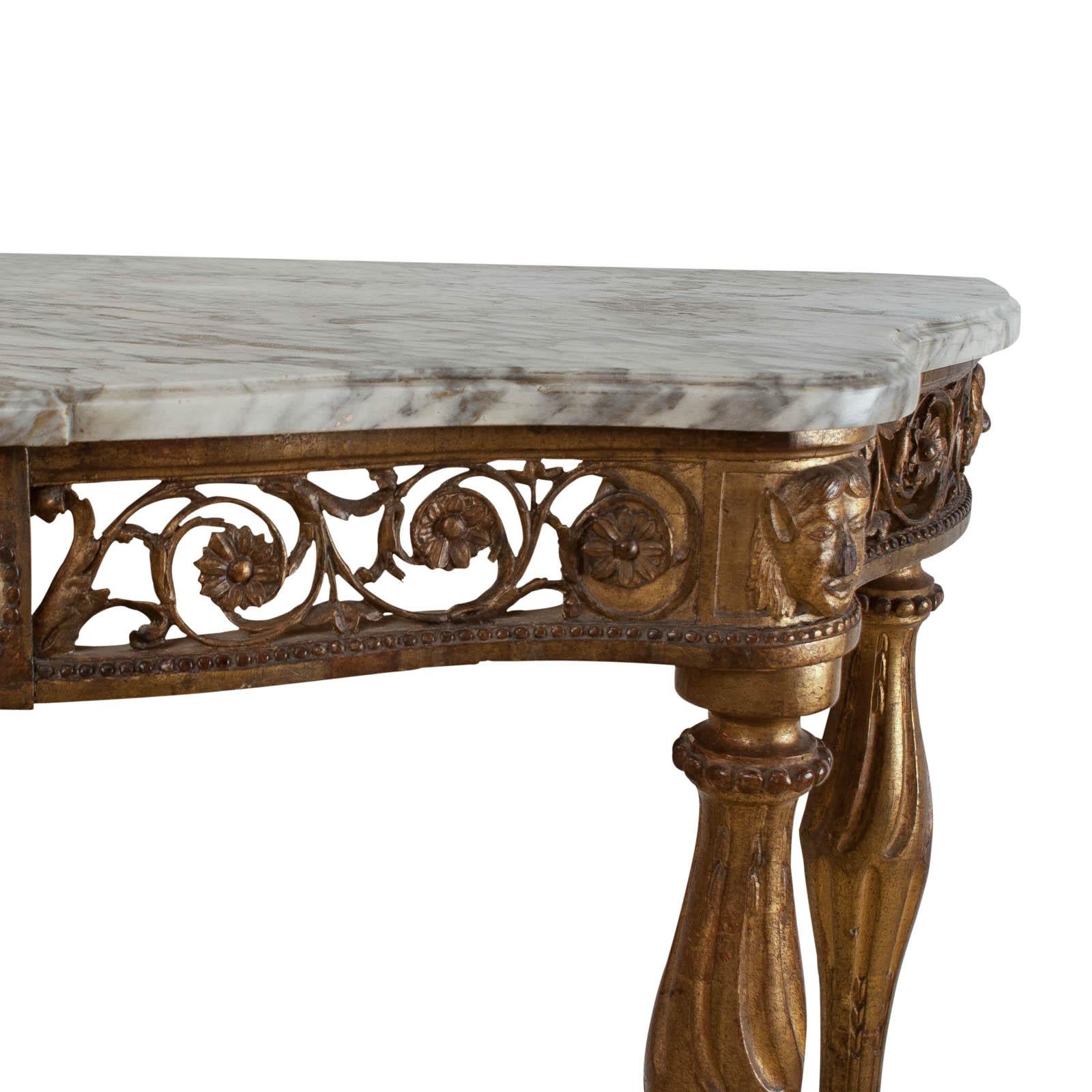 Italian Neoclassical Mecca Gilt Console with Later Marble Top, Italy, circa 1810 In Good Condition In San Francisco, CA