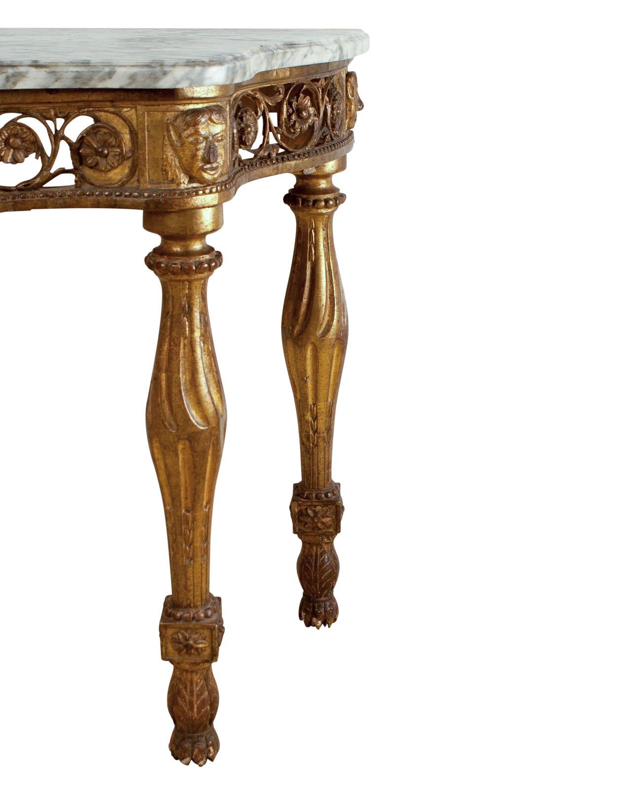 Italian Neoclassical Mecca Gilt Console with Later Marble Top, Italy, circa 1810 2