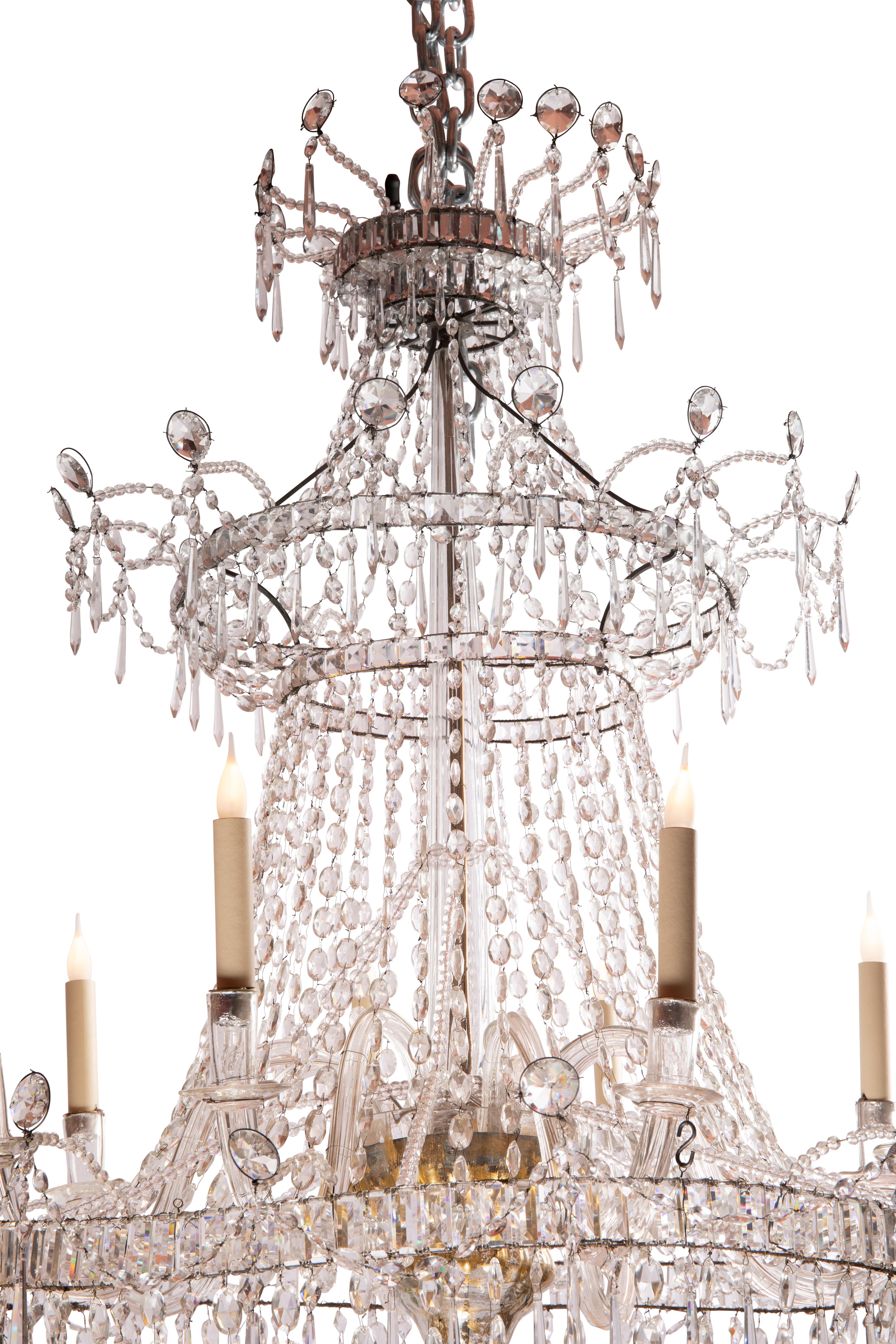 Regency Italian, Neoclassical, Montgolfier, Chandelier, Glass, 8 lights, 1780 - 1820 For Sale