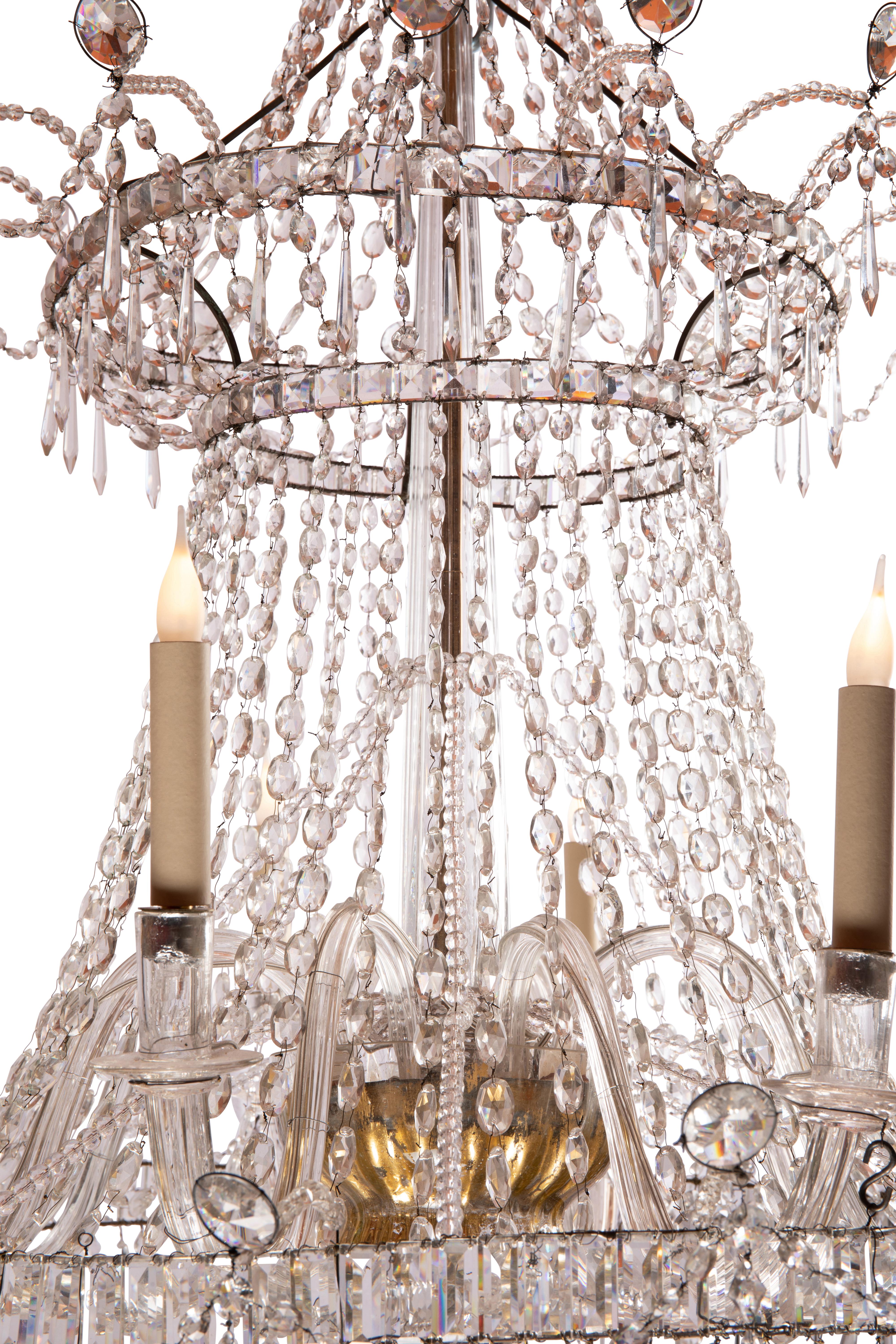 Lustre italien, néoclassique, Montgolfier, verre, 8 lumières, 1780 - 1820 Bon état - En vente à SAINT-OUEN-SUR-SEINE, FR