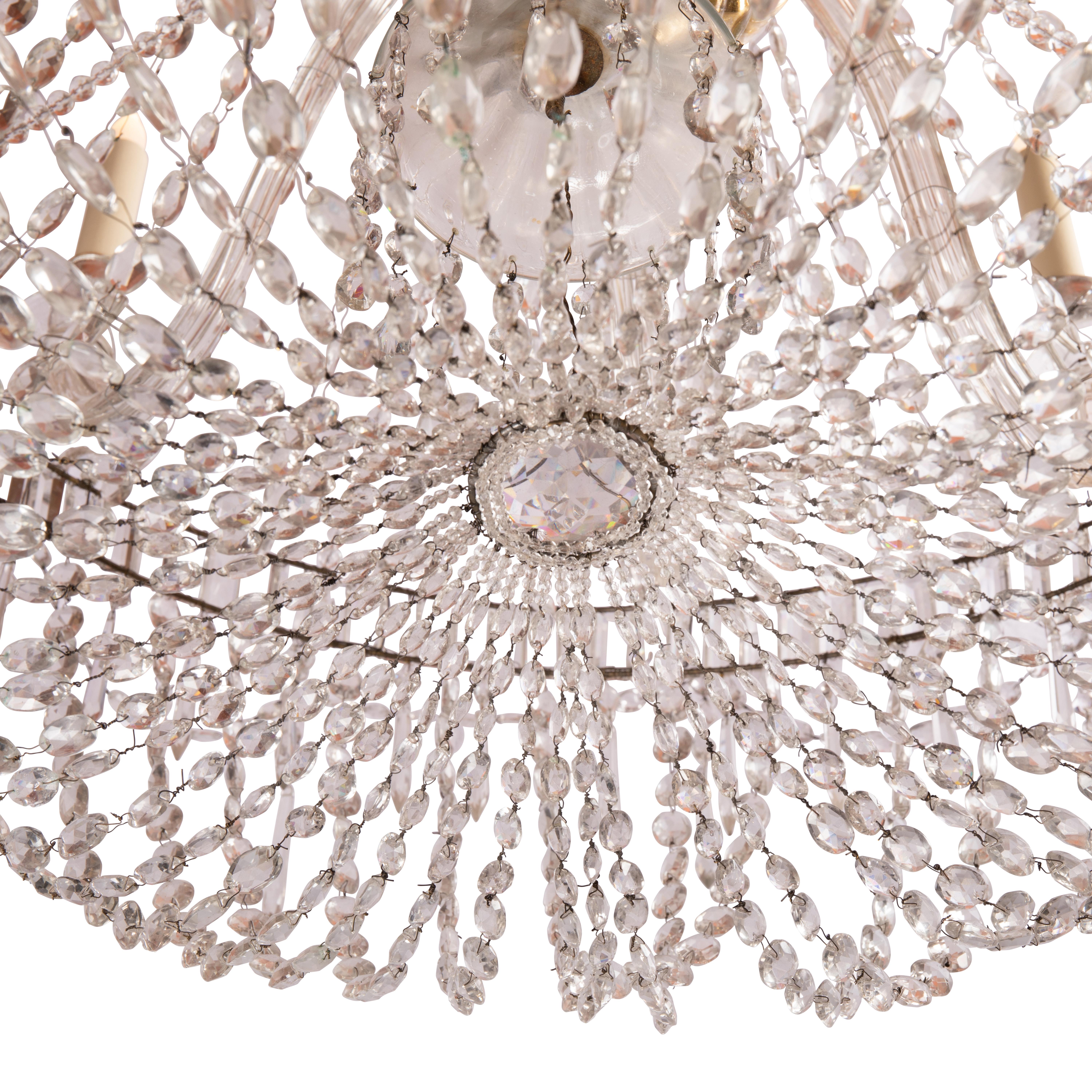 18th Century Italian, Neoclassical, Montgolfier, Chandelier, Glass, 8 lights, 1780 - 1820 For Sale