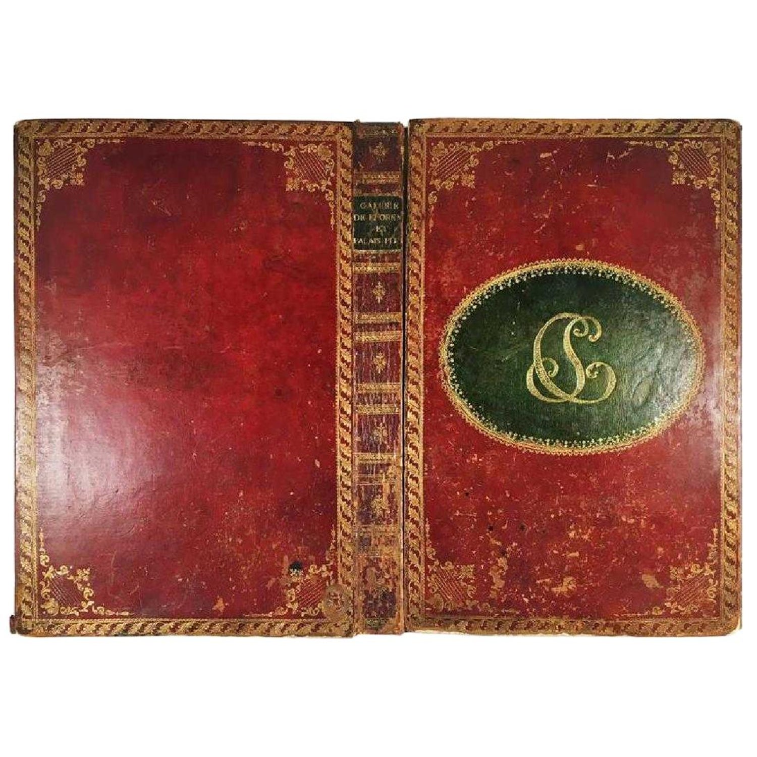 Italian Neoclassical Monumental Tooled Leather Desk Blotter For