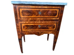 Italian Neoclassical Nightstand With Walnut Inlay and Thick Marble Top