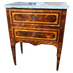 Italian Neoclassical Nightstand With Walnut Inlay and Thick Marble Top