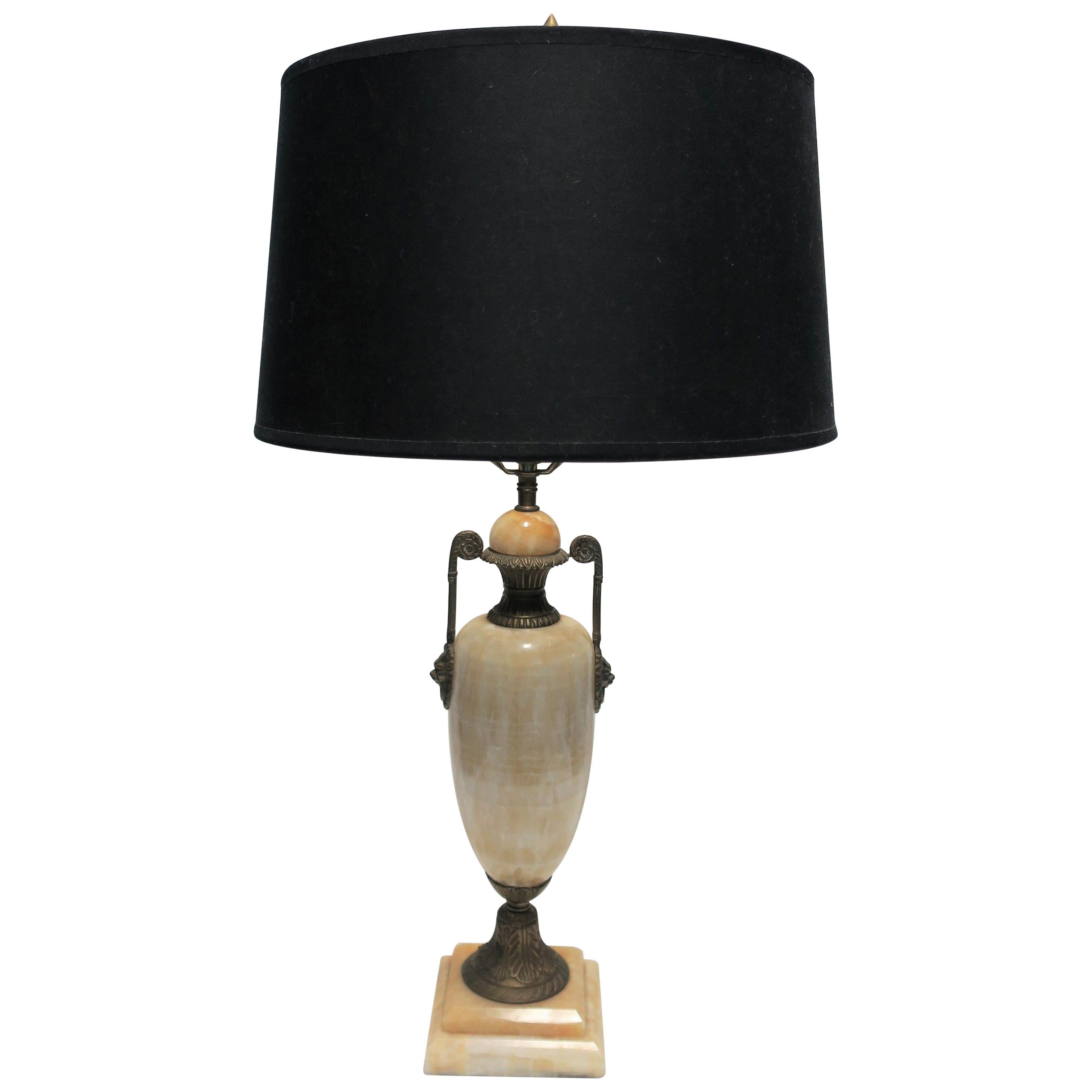 Onyx Marble and Brass Lionhead Desk or Table Lamp