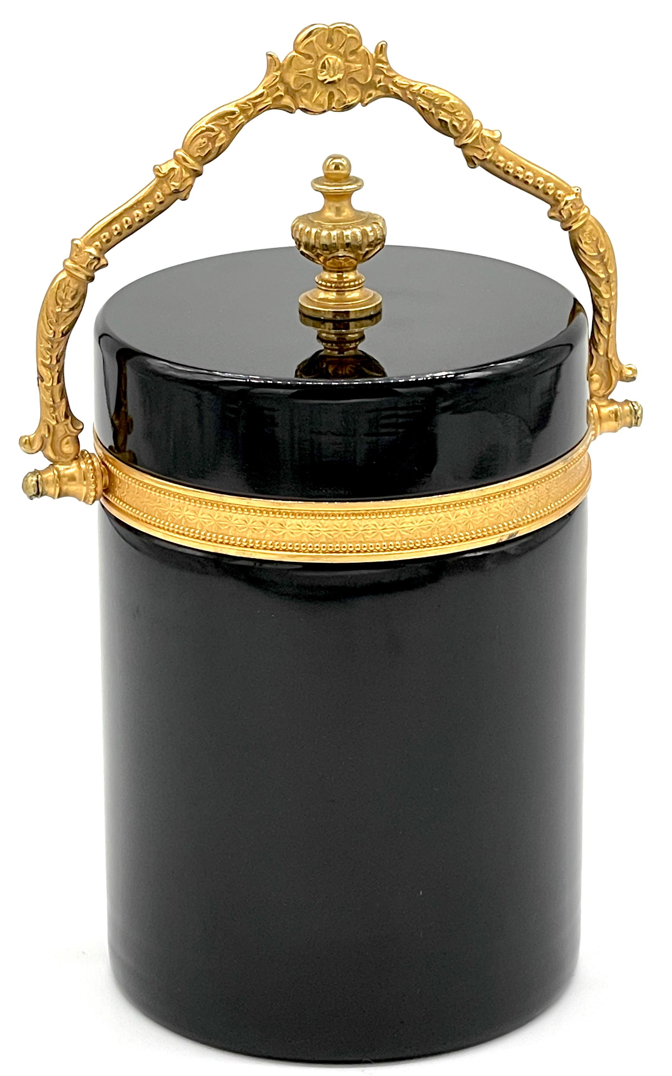 Italian Neoclassical Ormolu Mounted Murano Black Opaline Handled Box/ Ice Bucket 6