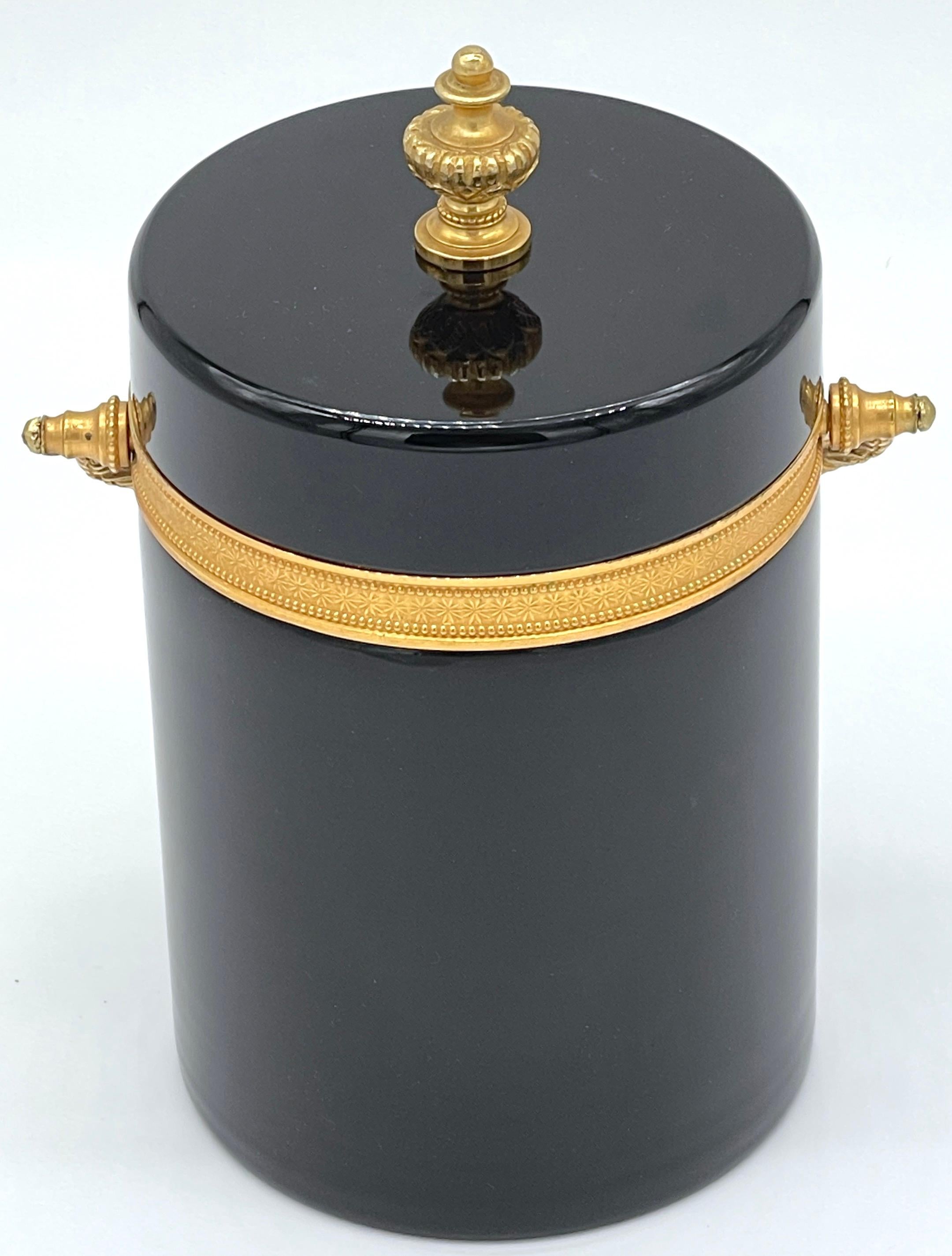 Italian Neoclassical Ormolu Mounted Murano Black Opaline Handled Box/ Ice Bucket 1