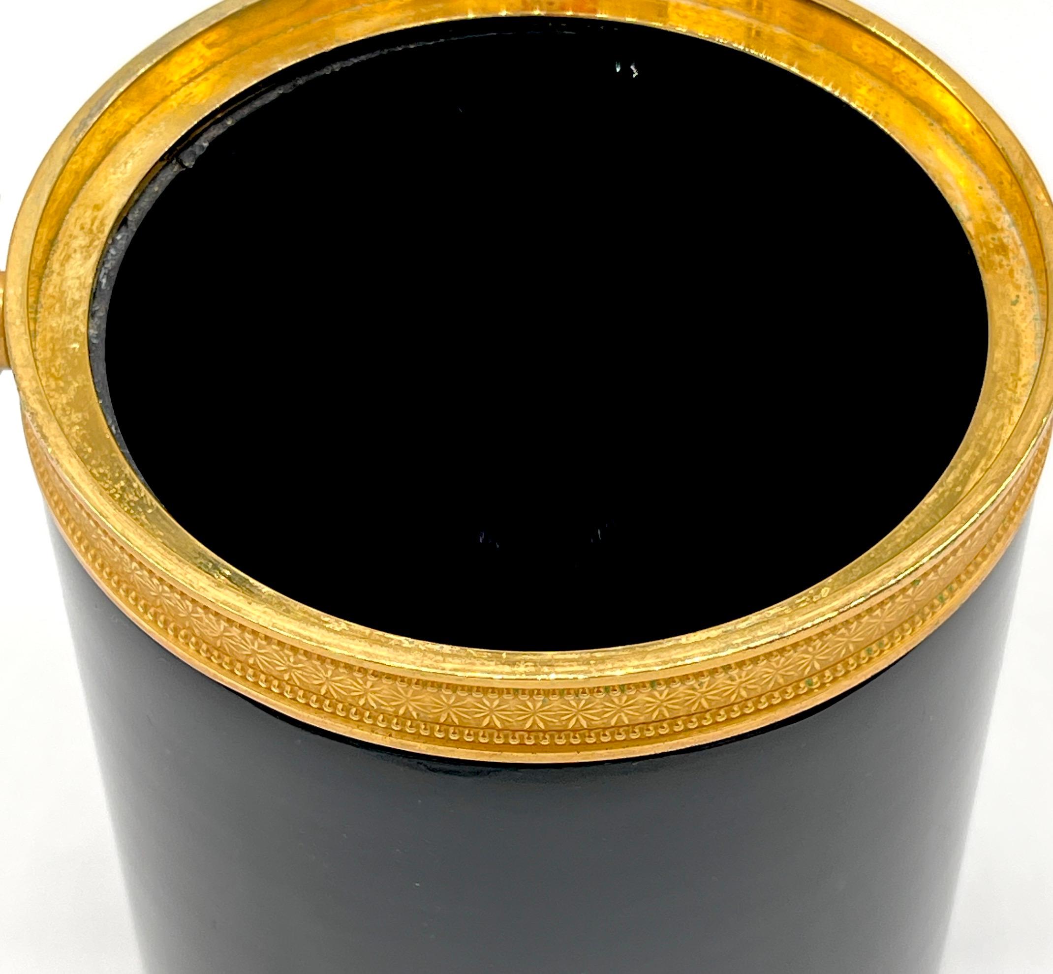 Italian Neoclassical Ormolu Mounted Murano Black Opaline Handled Box/ Ice Bucket For Sale 3