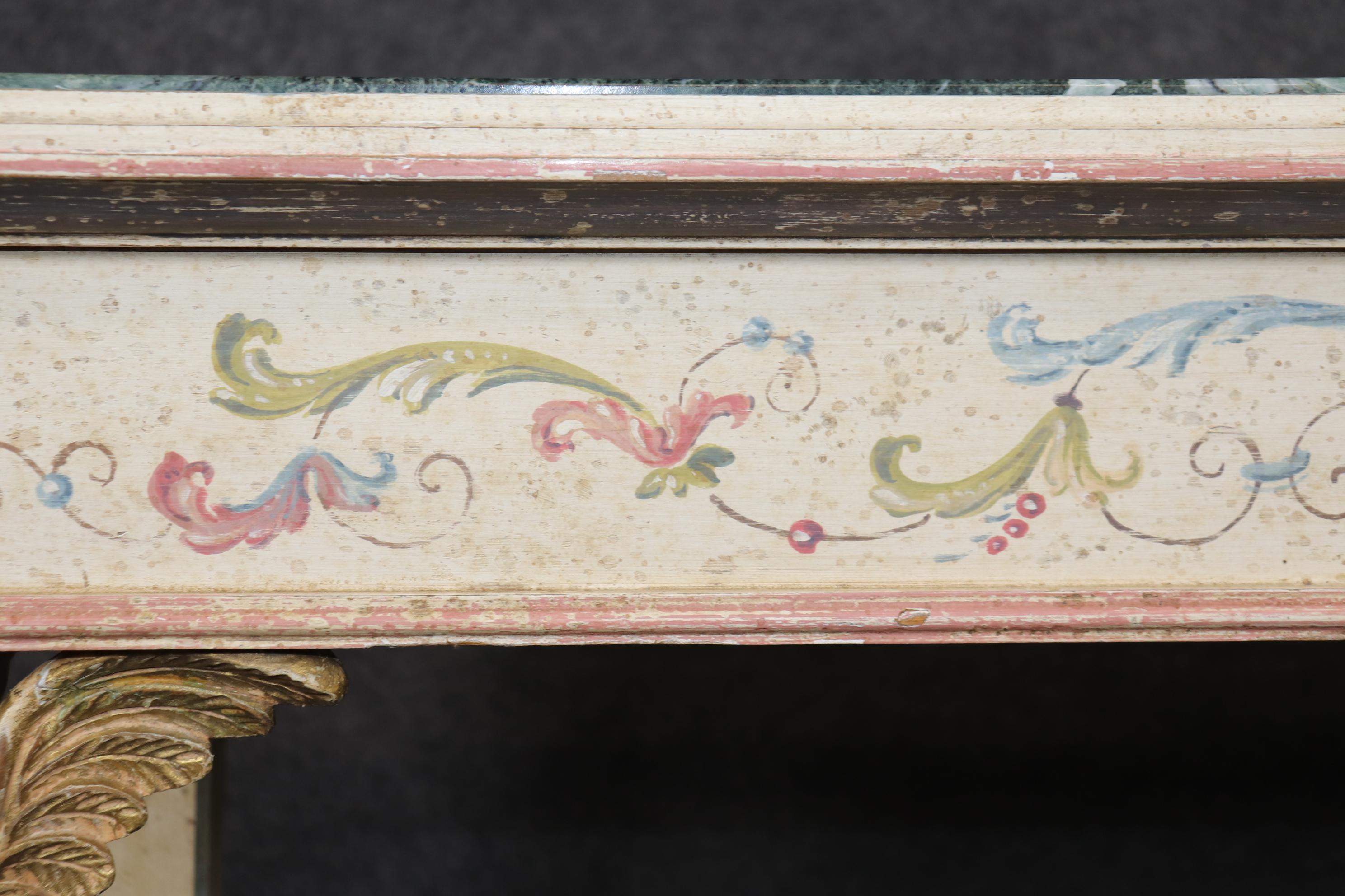 Italian Neoclassical Paint Decorated Carved Eagle Verdi Marble Console Table For Sale 5