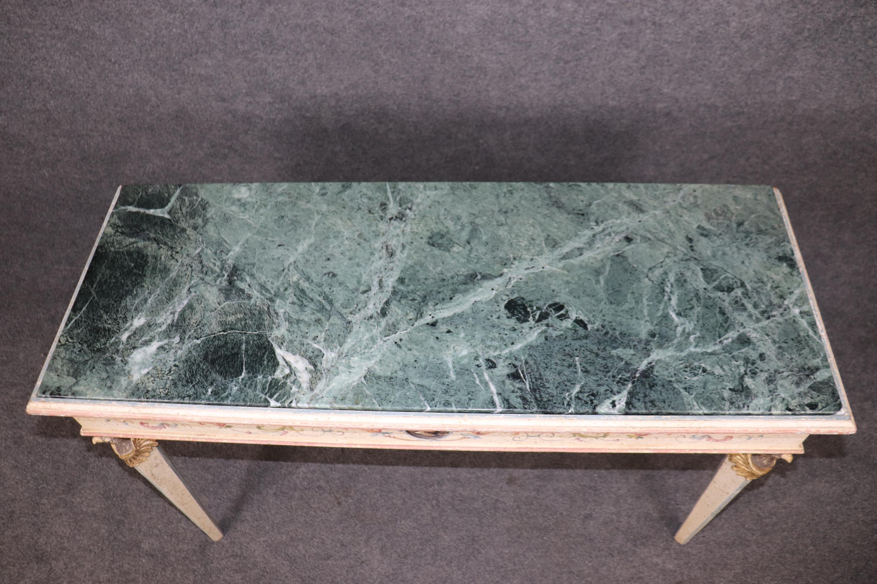 Early 20th Century Italian Neoclassical Paint Decorated Carved Eagle Verdi Marble Console Table For Sale