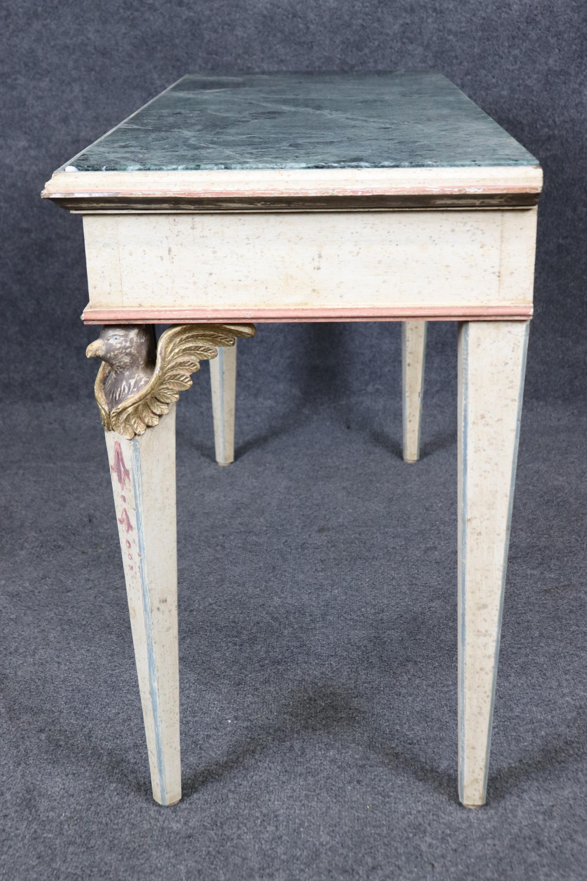 Italian Neoclassical Paint Decorated Carved Eagle Verdi Marble Console Table For Sale 1