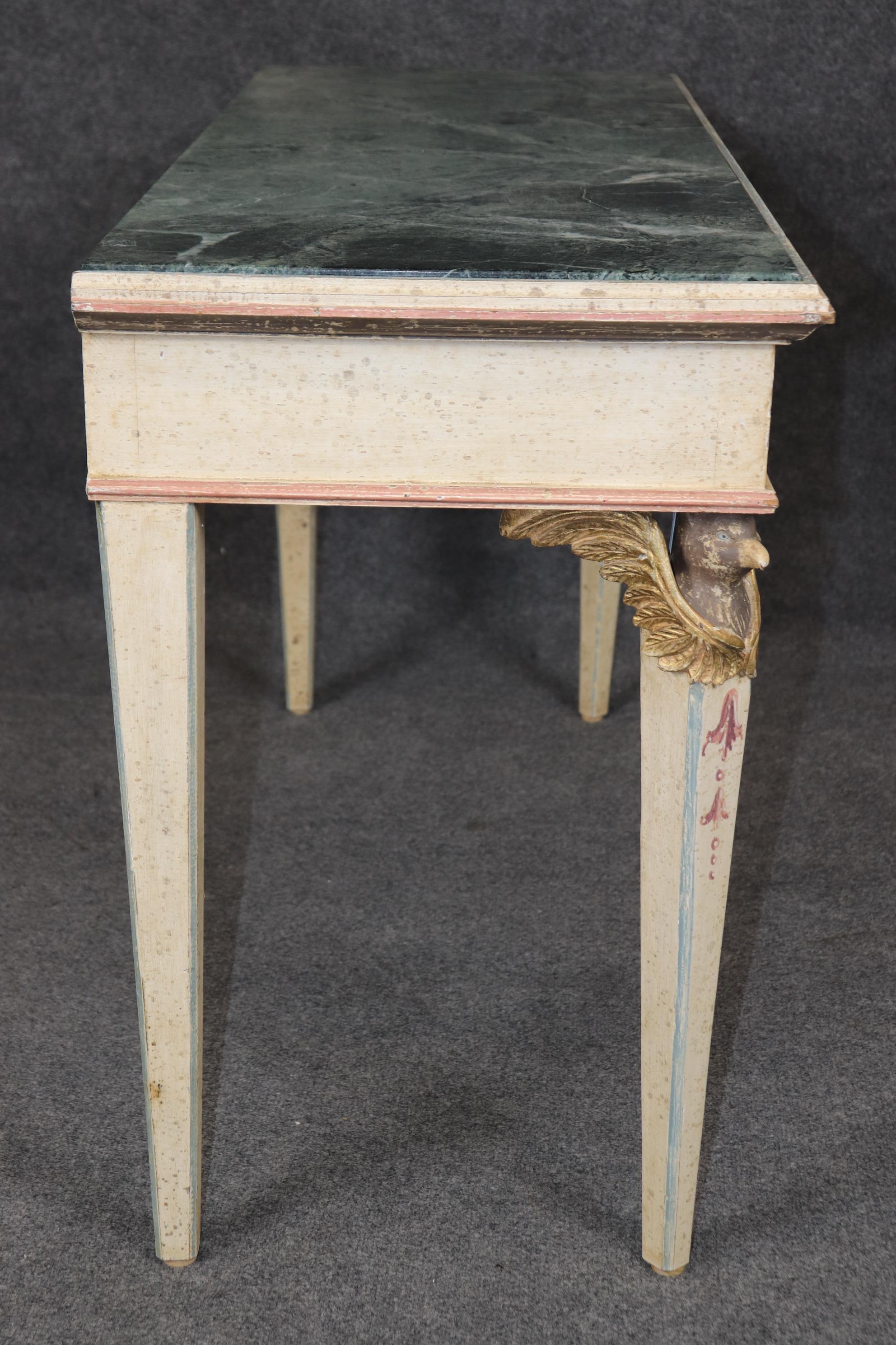 Italian Neoclassical Paint Decorated Carved Eagle Verdi Marble Console Table For Sale 2