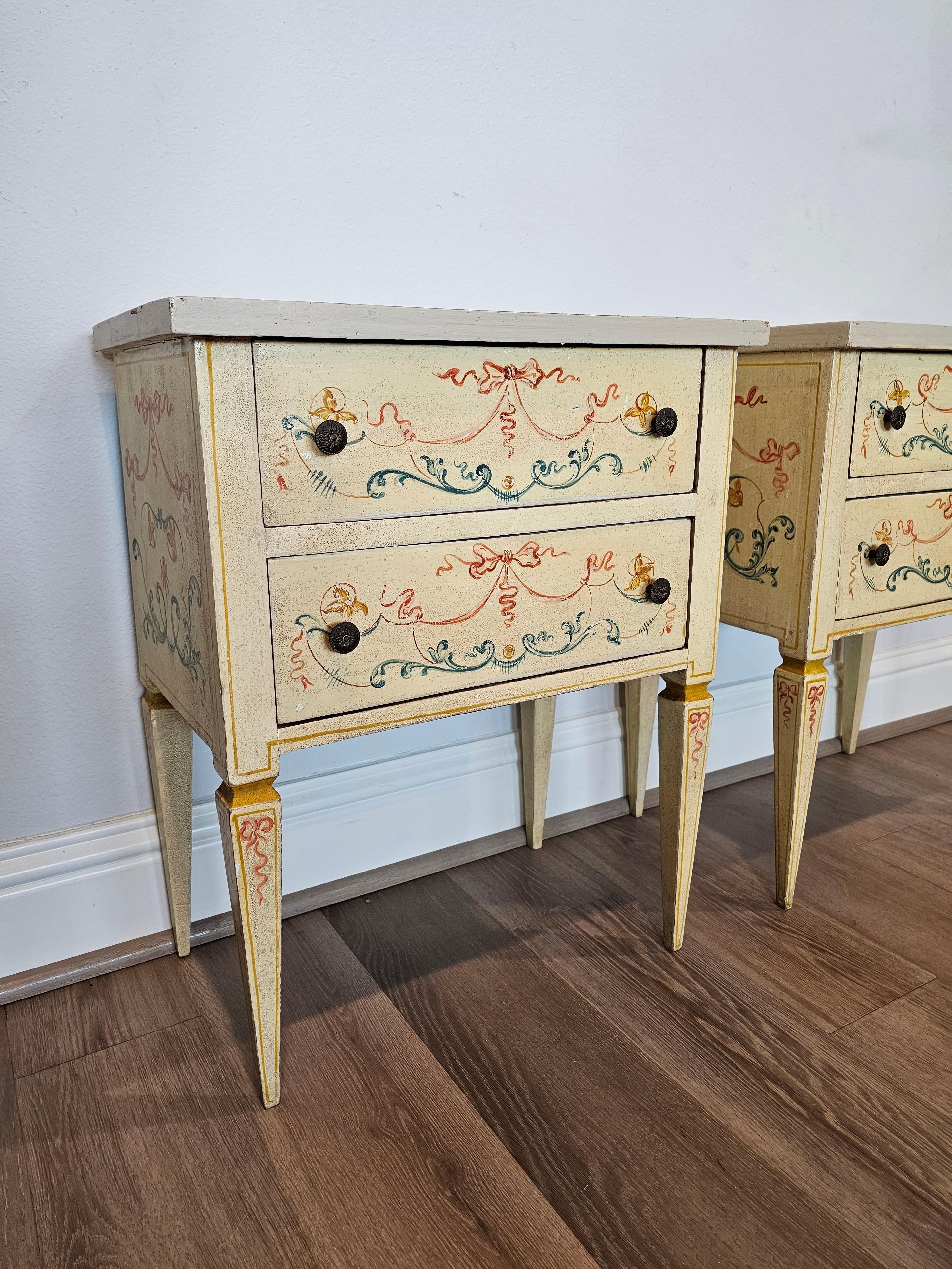 Neoclassical Revival Italian Neoclassical Paint Decorated Nightstand Table Pair For Sale