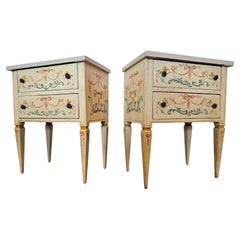 Italian Neoclassical Paint Decorated Chest of Drawer Nightstand Table Pair